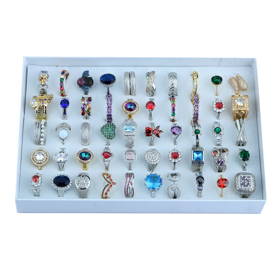 50PCS Wholesale Colorful Crystal Mixed Rings Bulk Finger Band Ring Jewelry Lot