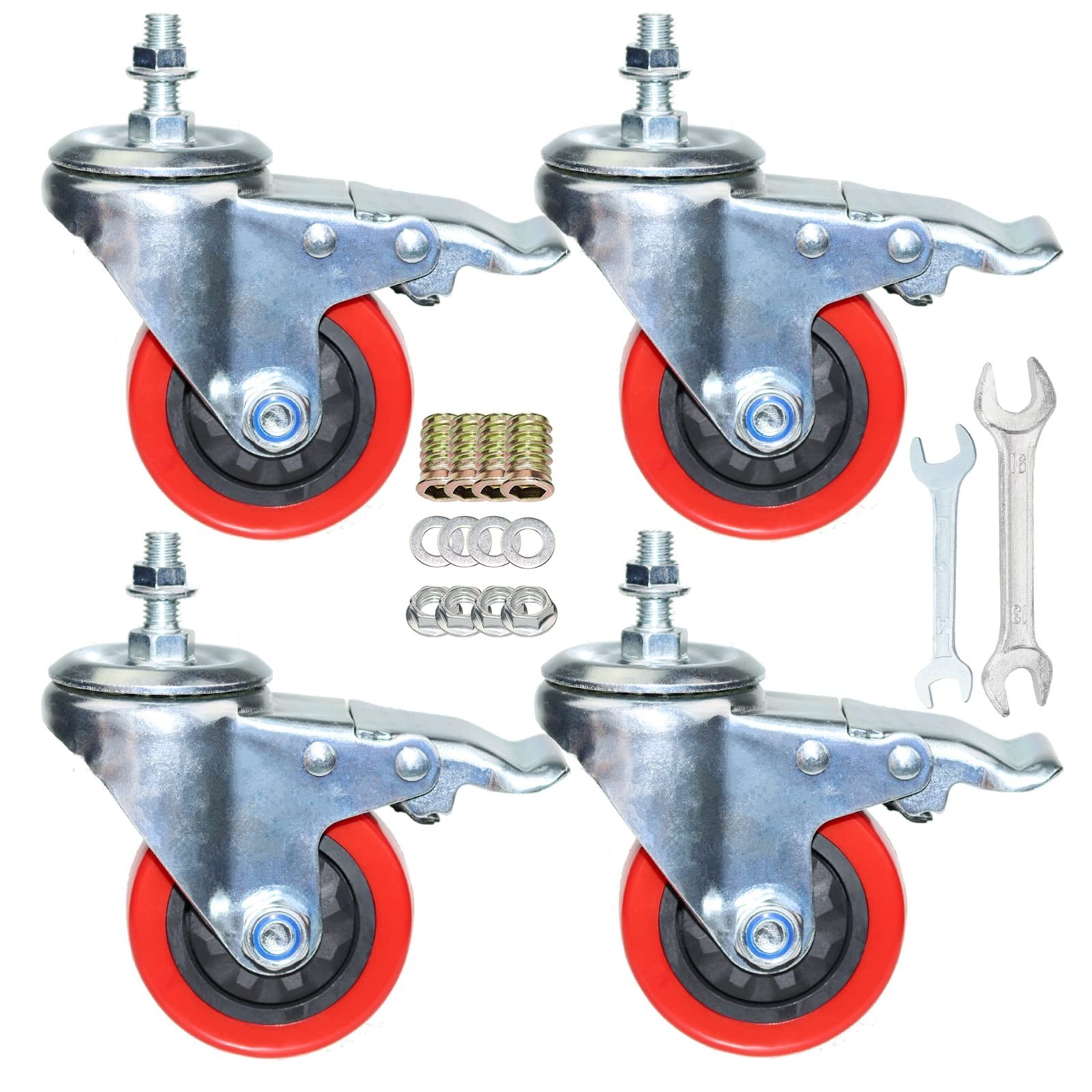 Heavy Duty Stem Caster Wheels M10-1.5X25mm Dual Locking No Noise PVC Threaded...