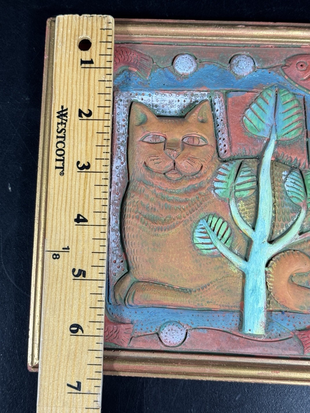 Vintage Cat Tile 3-D Art Atomic Mod Stamped By Maker Must See