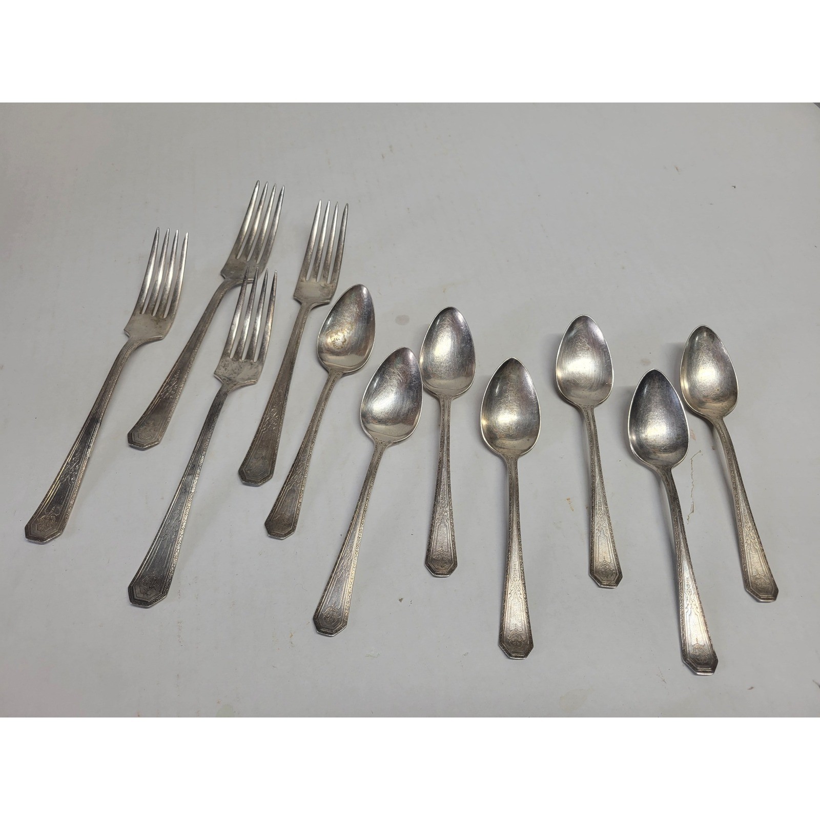 11pc Wm Rogers Mfg Co Excelsior 1934 Silverplate Flatware Set 4 Forks 7 Spoons