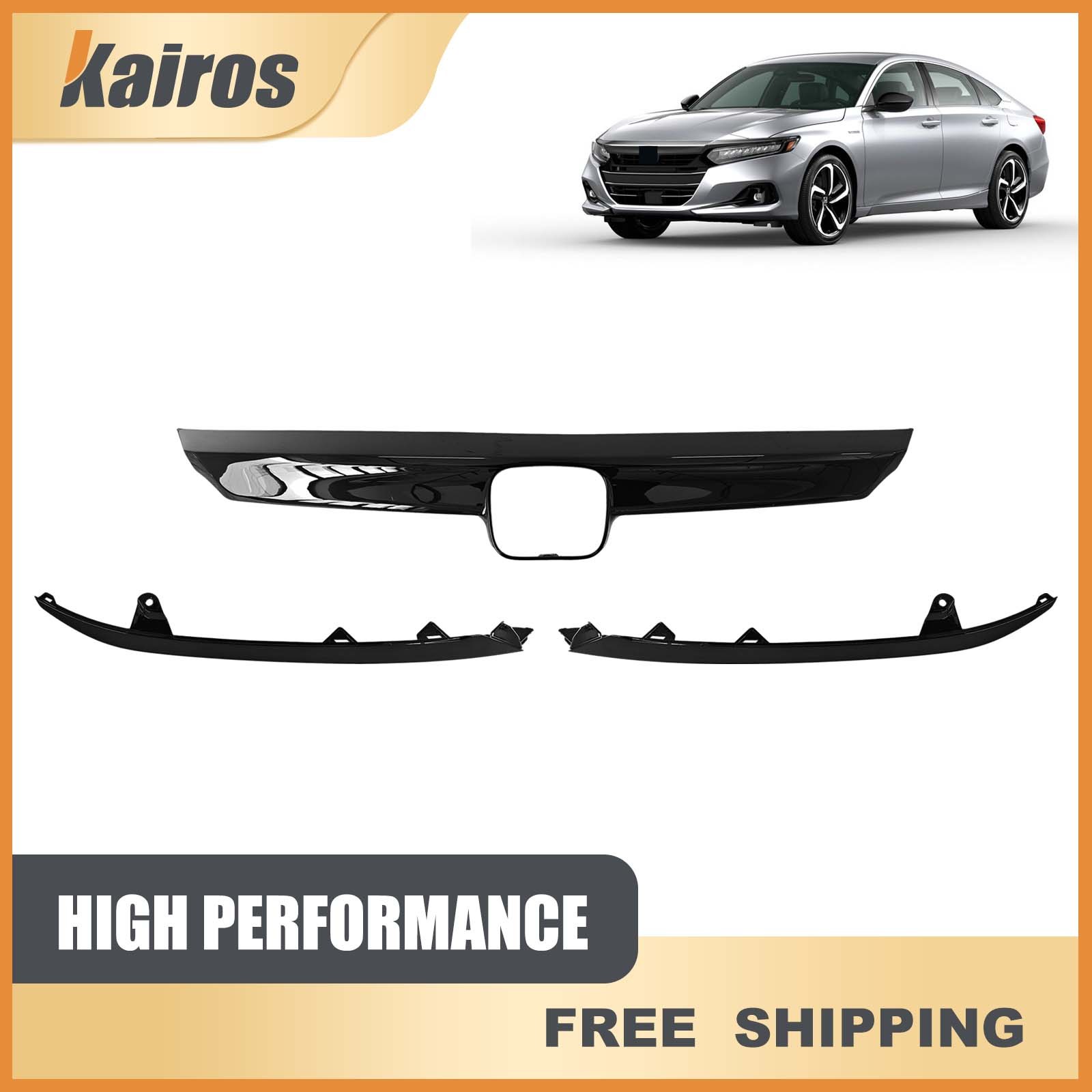 Hood Grille Cover Gloss Black Grill Trim 3PCS For 2021-2022 Honda Accord