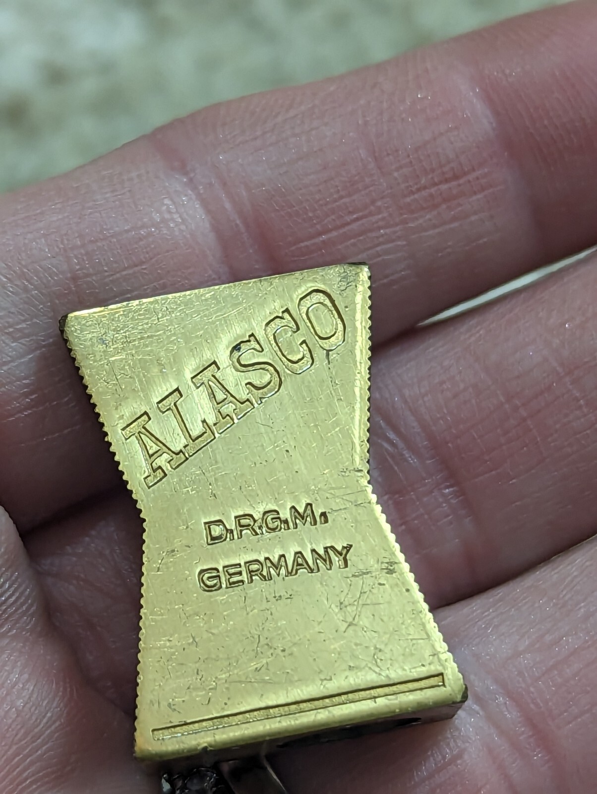 Alasco DRGM GERMANY SHARPENER BRASS GOLD TONE RARE