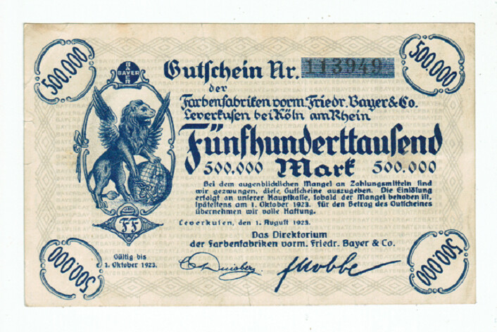 GERMANY BANKNOTE 500000 MARK LEVERKUSEN 1923
