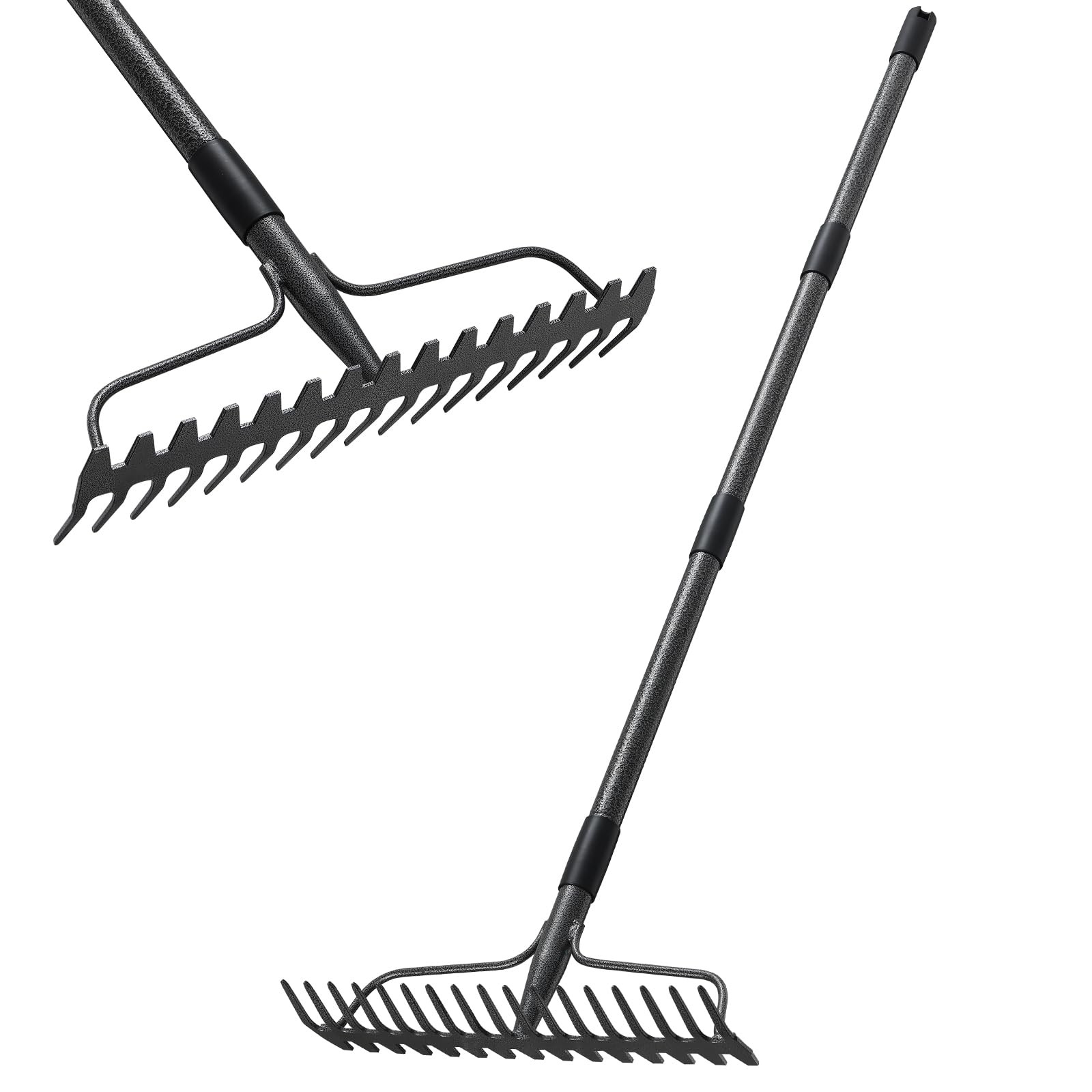 Bow Rake, Detachable Heavy Duty Metal Garden Rake for Loosening Soil, Leveling