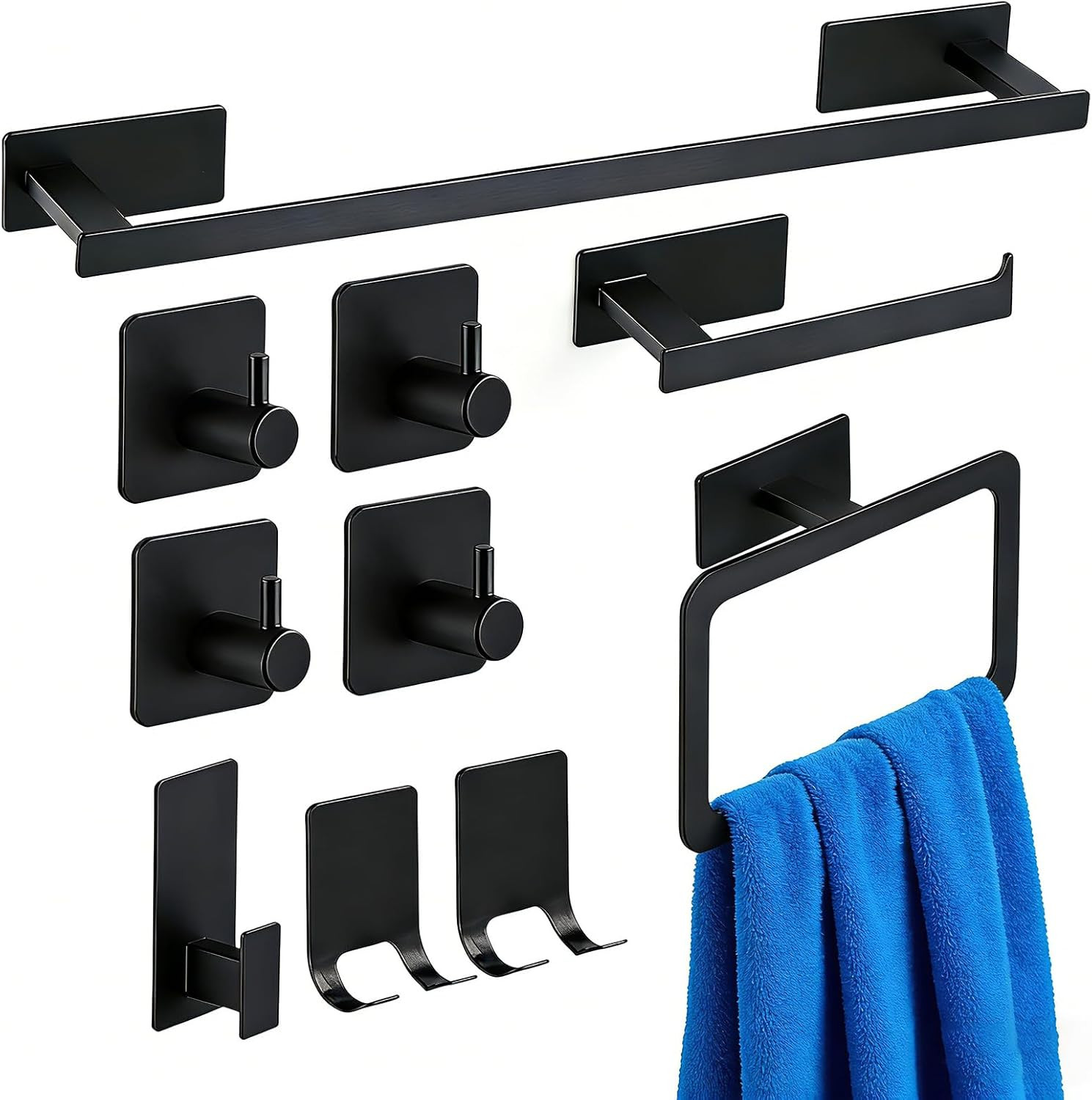 10 Pieces Bathroom Towel Bar Set, Stainless Steel Matte Black Bathroom Hardware