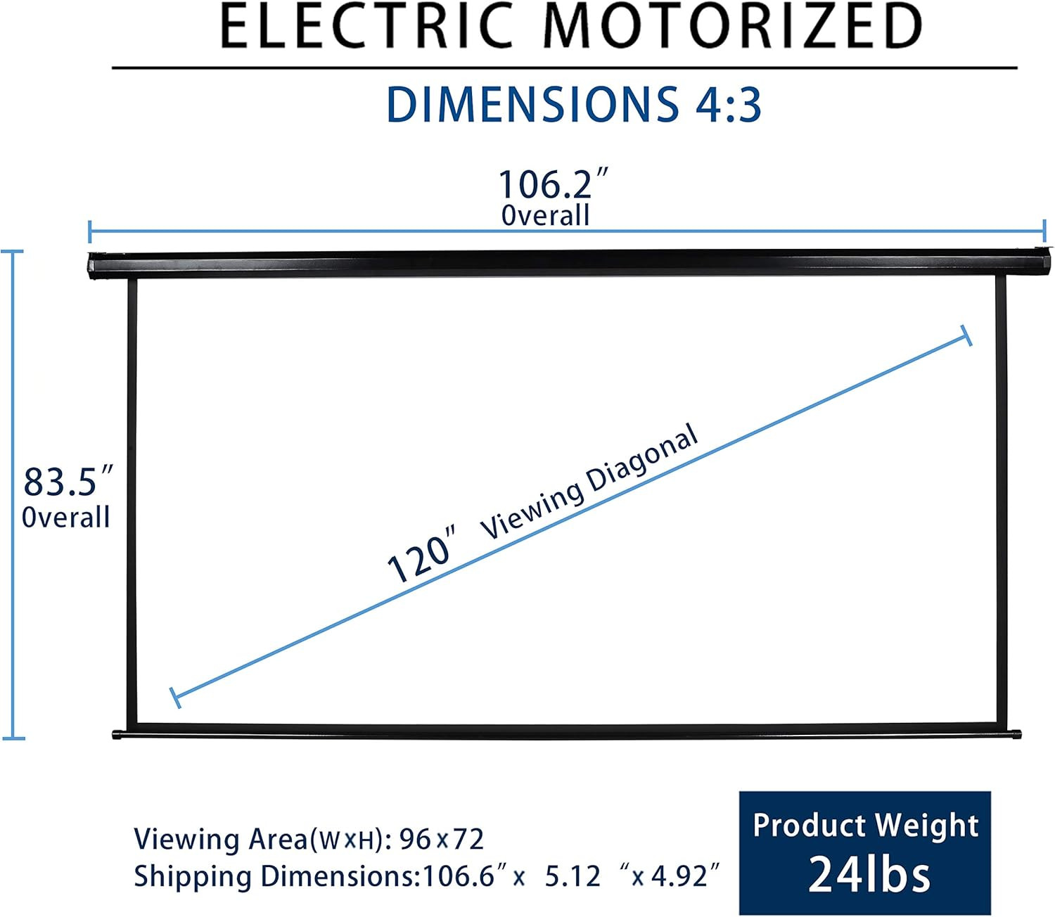 120" Motorized Projector Screen Electric Diagonal Automatic Projection 4:3 HD Mo