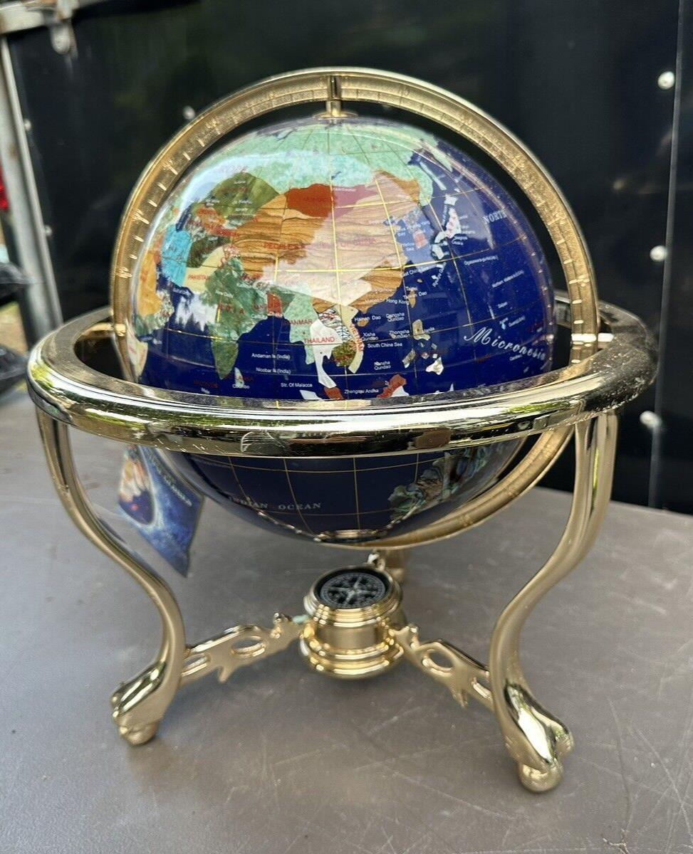 Inlay Gemstone Tabletop World Globe