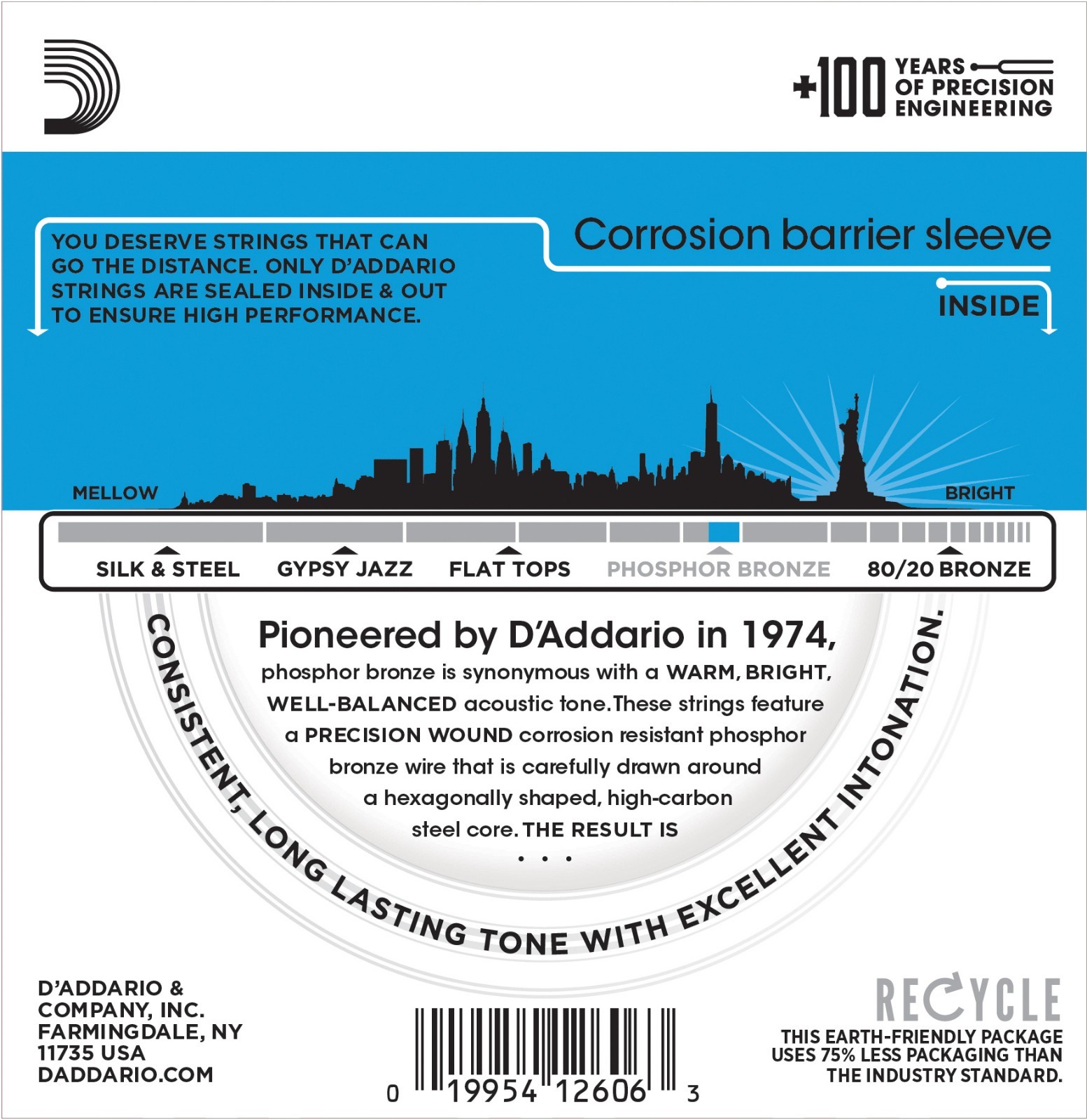 D'Addario EJ16-3D Phosphor Bronze Light Acoustic Guitar Strings 3 Sets EJ16