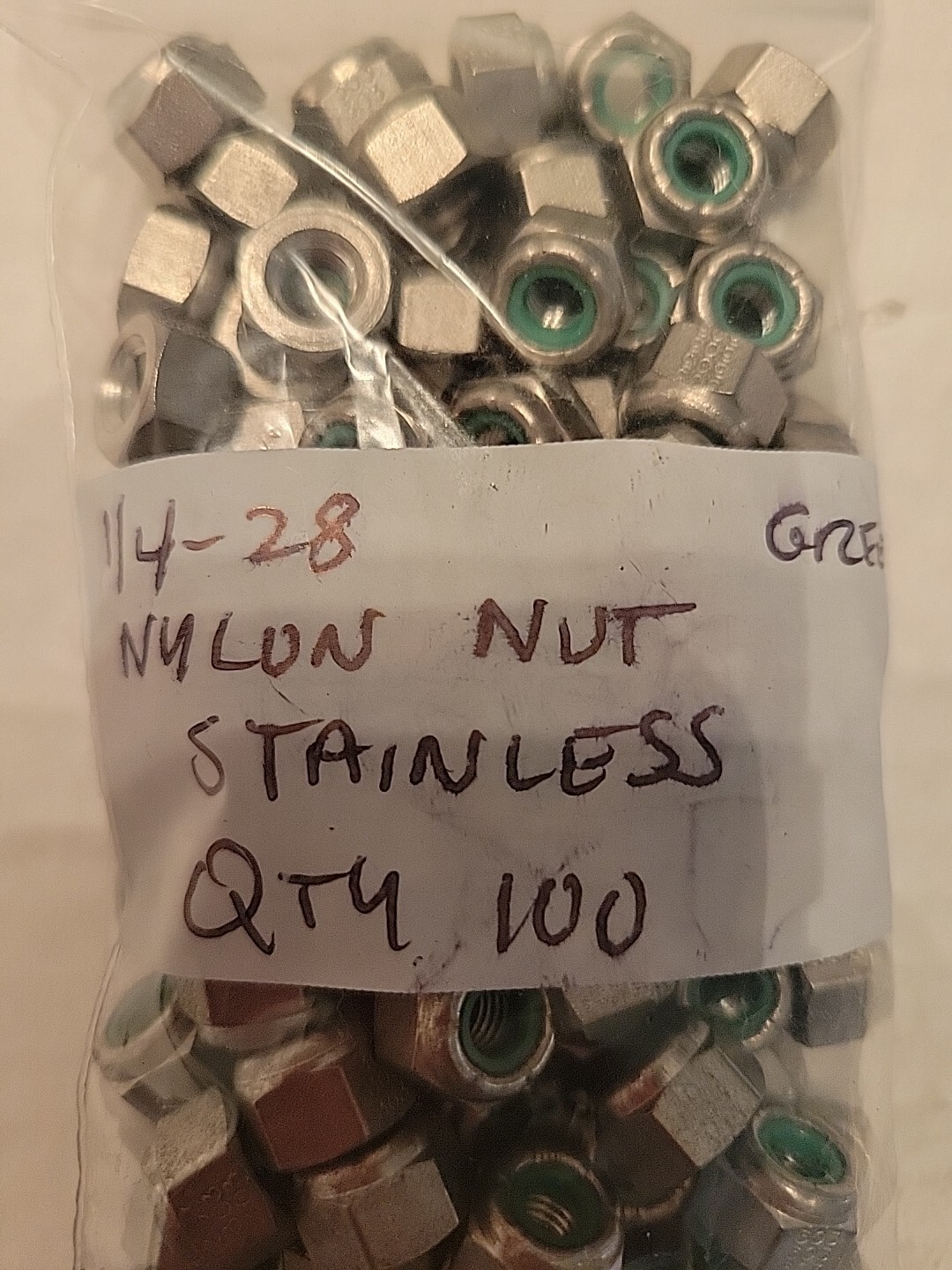 (100) 1/4-28 Stainless Steel Nylon Insert Stop Nuts 1/4x28 Lock Nut FREE SHIP