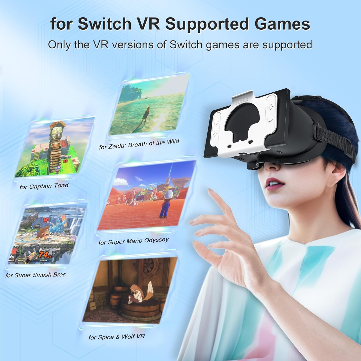 VR Headset for Nintendo Switch OLED Adjustable Lens HD Lightweight EVA Lycra