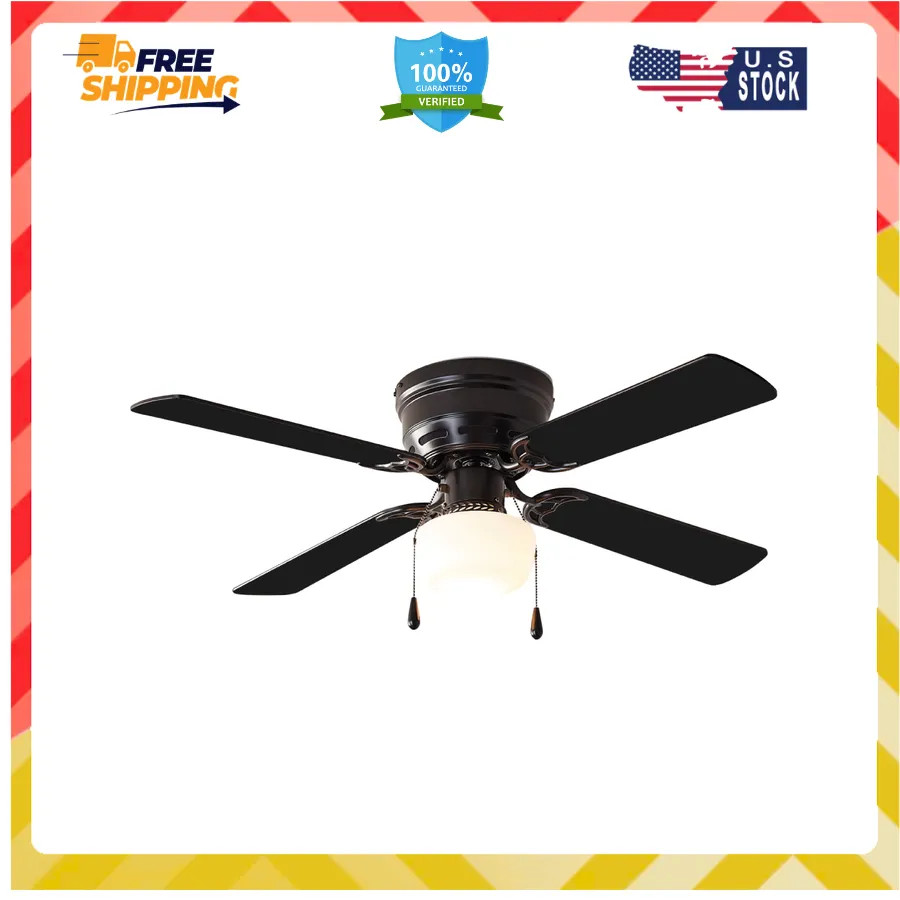 Mainstays 42 Inch Hugger Indoor Ceiling Fan with Light Kit Black 4 Blade Reverse