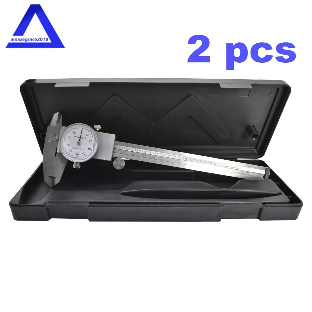2 Pack 6"/0.001" Premium Precision Dial Caliper Carbon Steel Shockproof