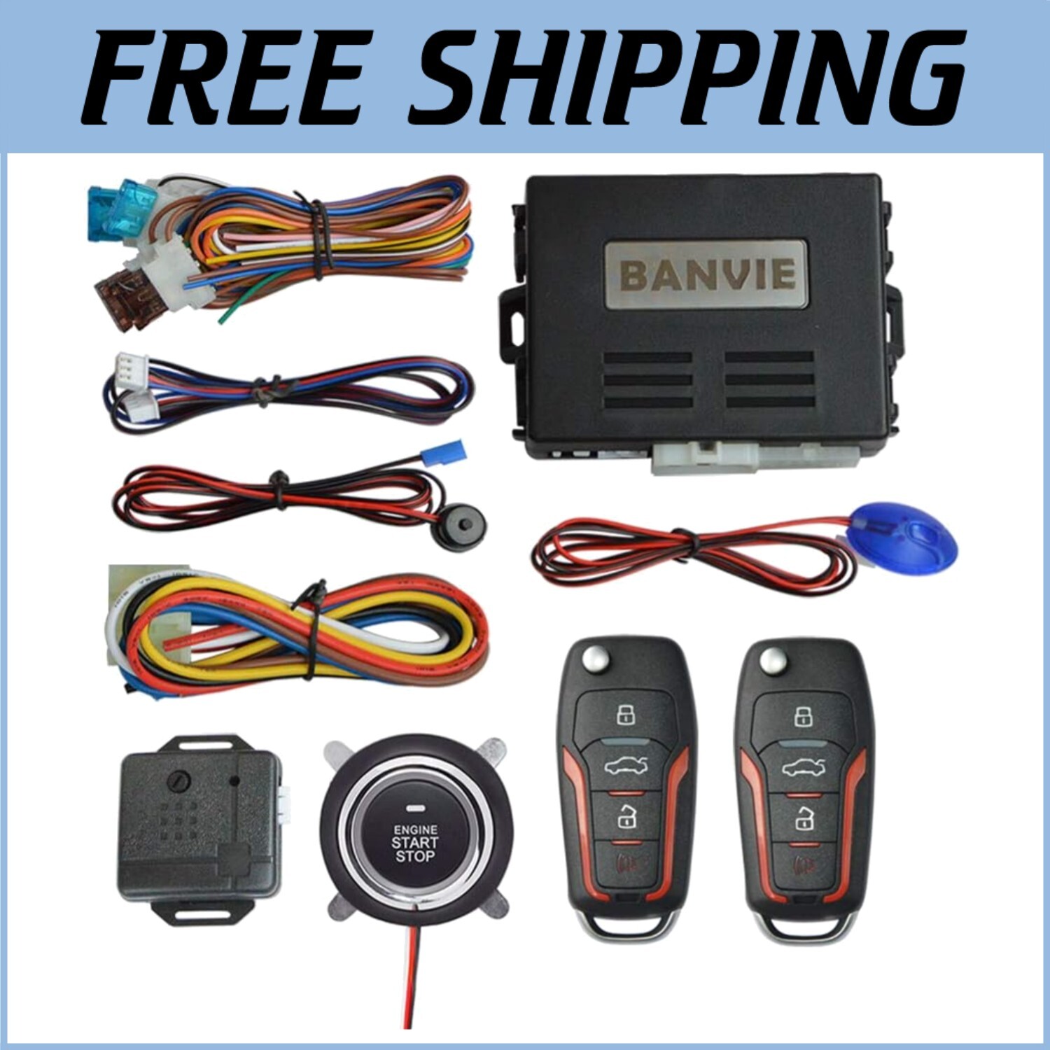 Premium Keyless Entry & Remote Engine Starter - Stylish Push Button Ignition Kit