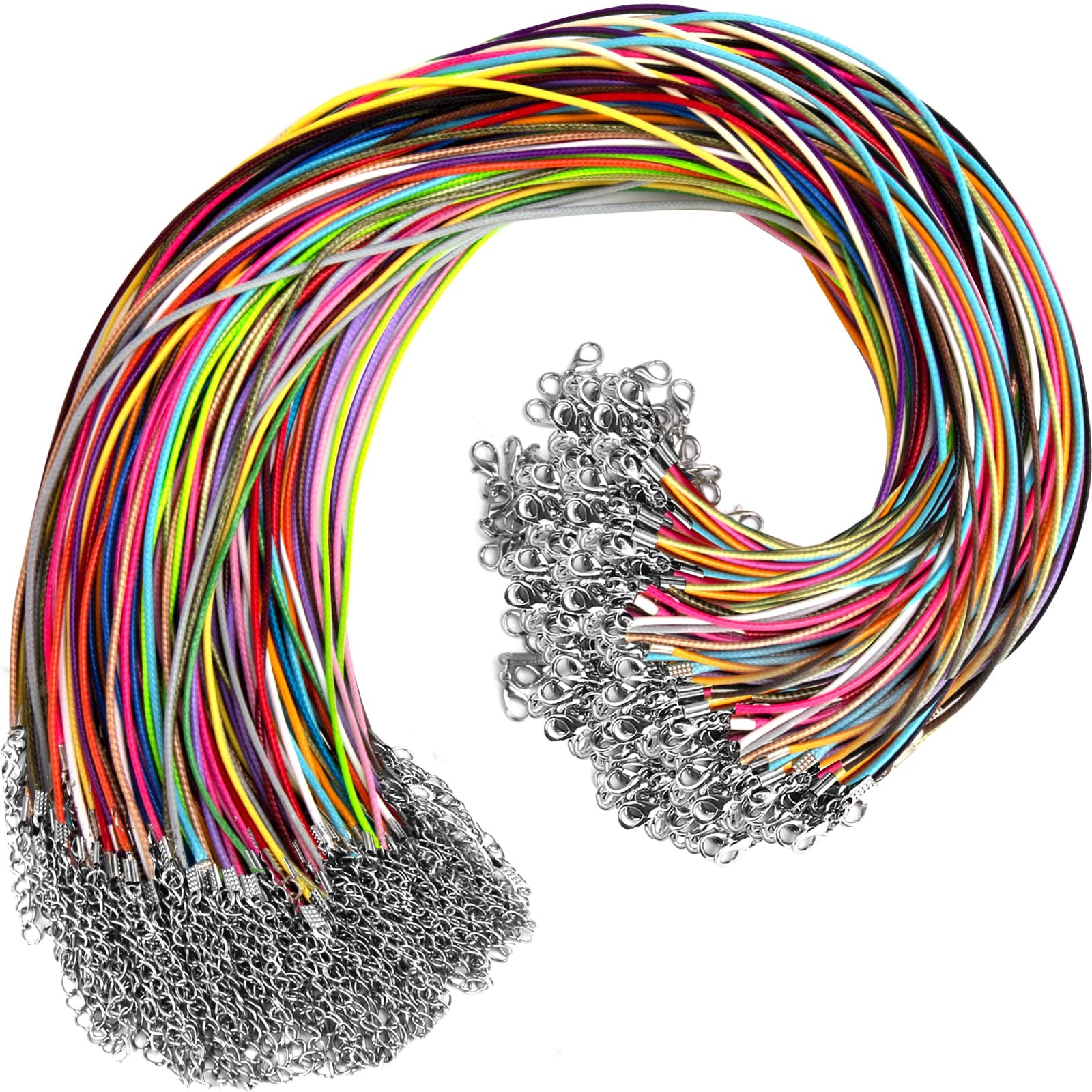 100Pcs Leather Necklace Cord with Clasps, 19.7 inches 25 Colors, Multicolor