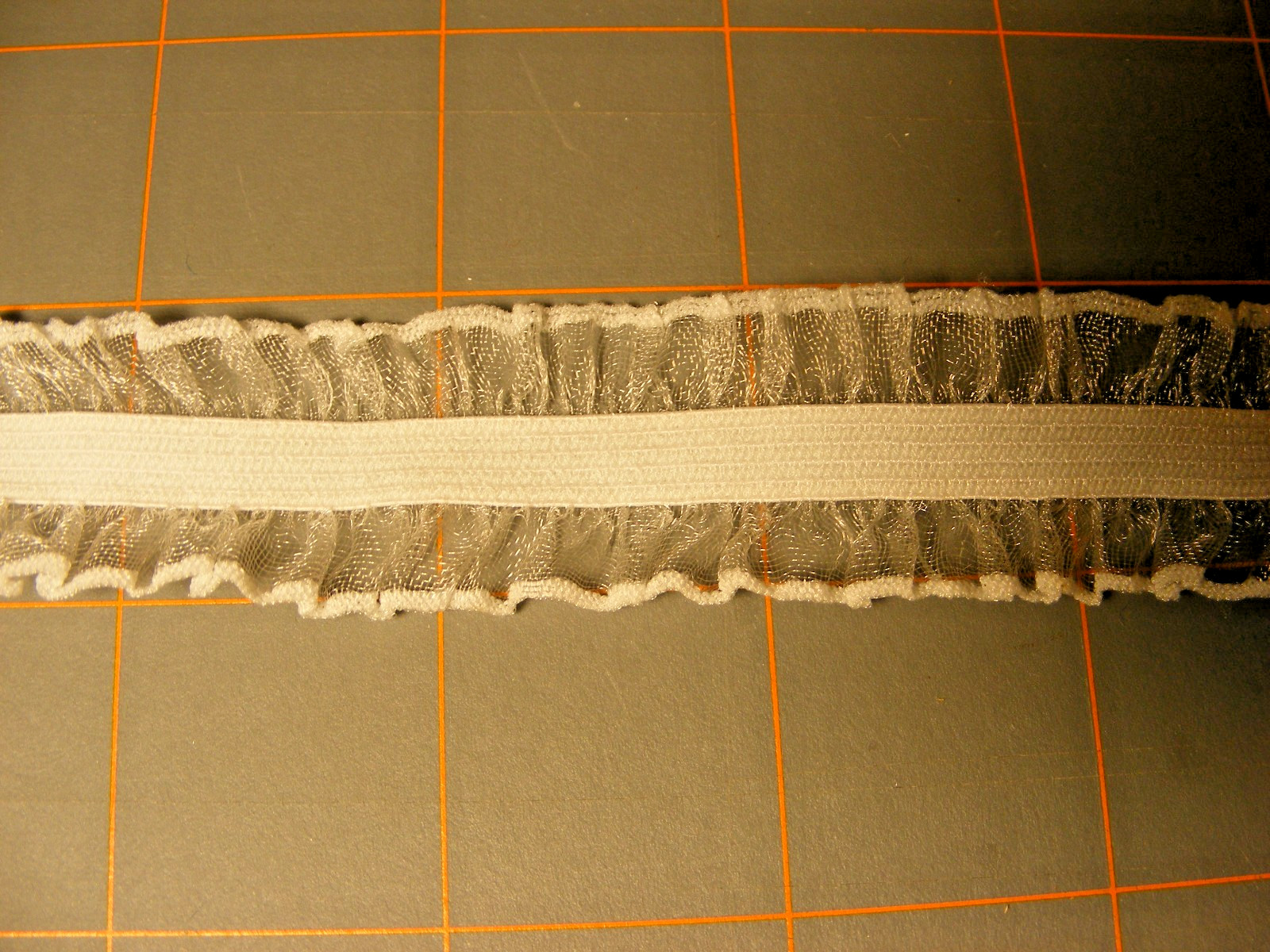 Woven Sheer Ruffle Elastic, 1" wide by 3 yards,  white embellishment sewing trim