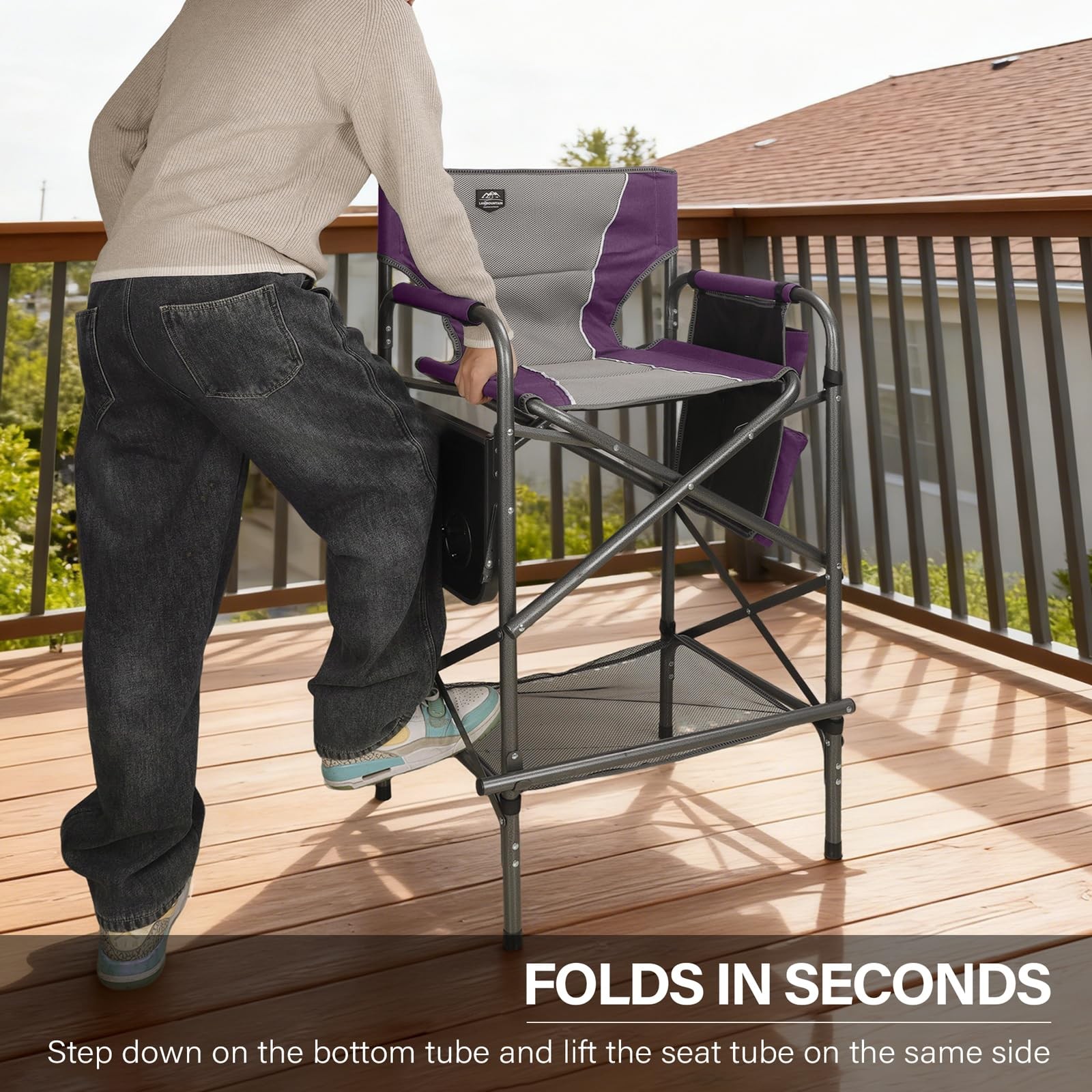 LANMONTAIN Folding Tall Director Chairs,30.7'' Seat High Makeup Solan Chairs,...