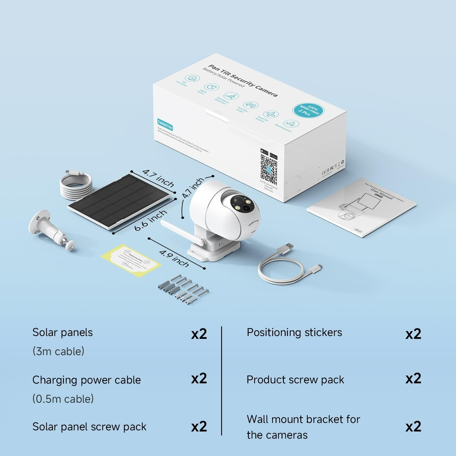 Oculview 2K Solar Security Cameras Wireless Outdoor, 360° View, 2PCS