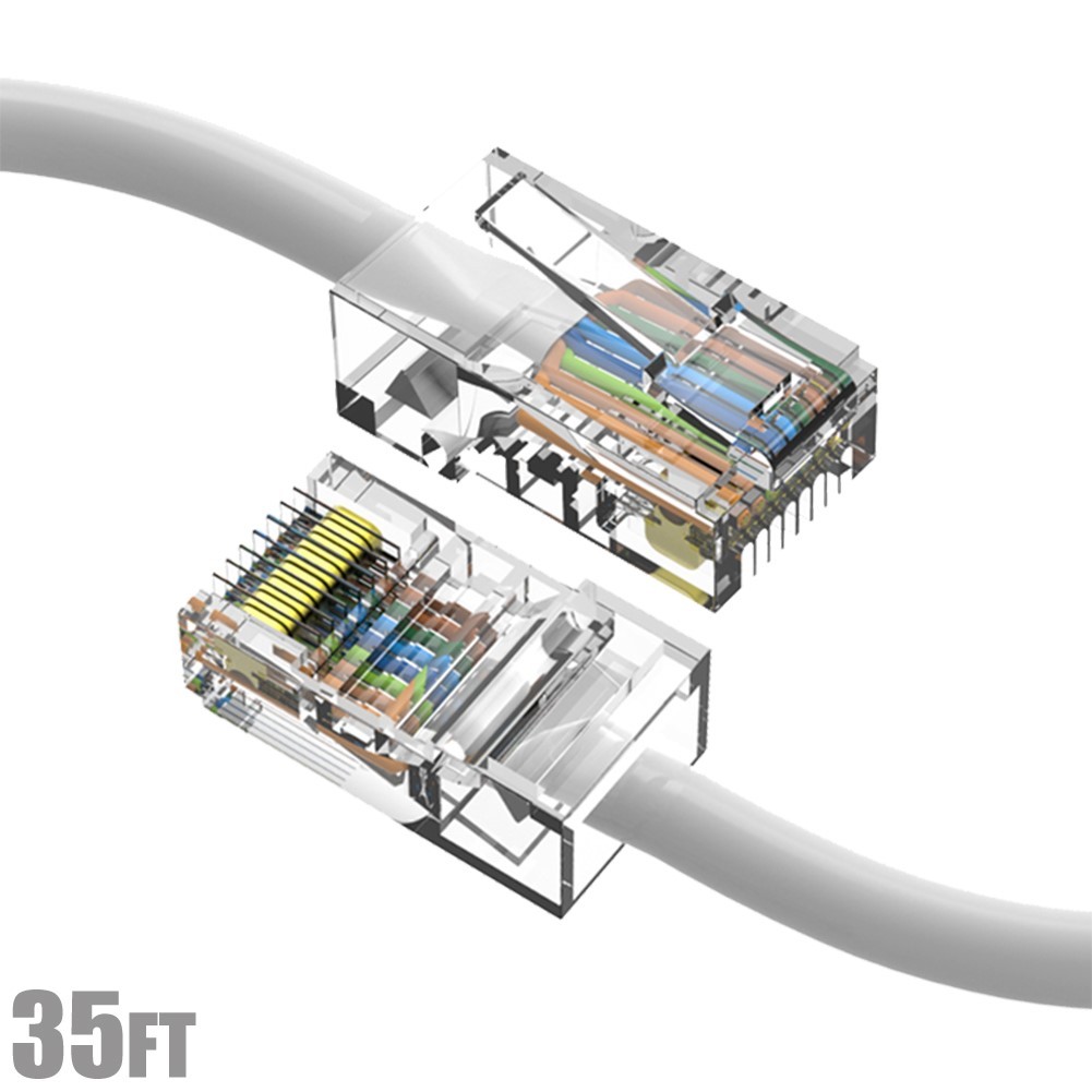 35FT Cat5E RJ45 Ethernet LAN Network UTP Cable Non Boot Copper Gold 24AWG White