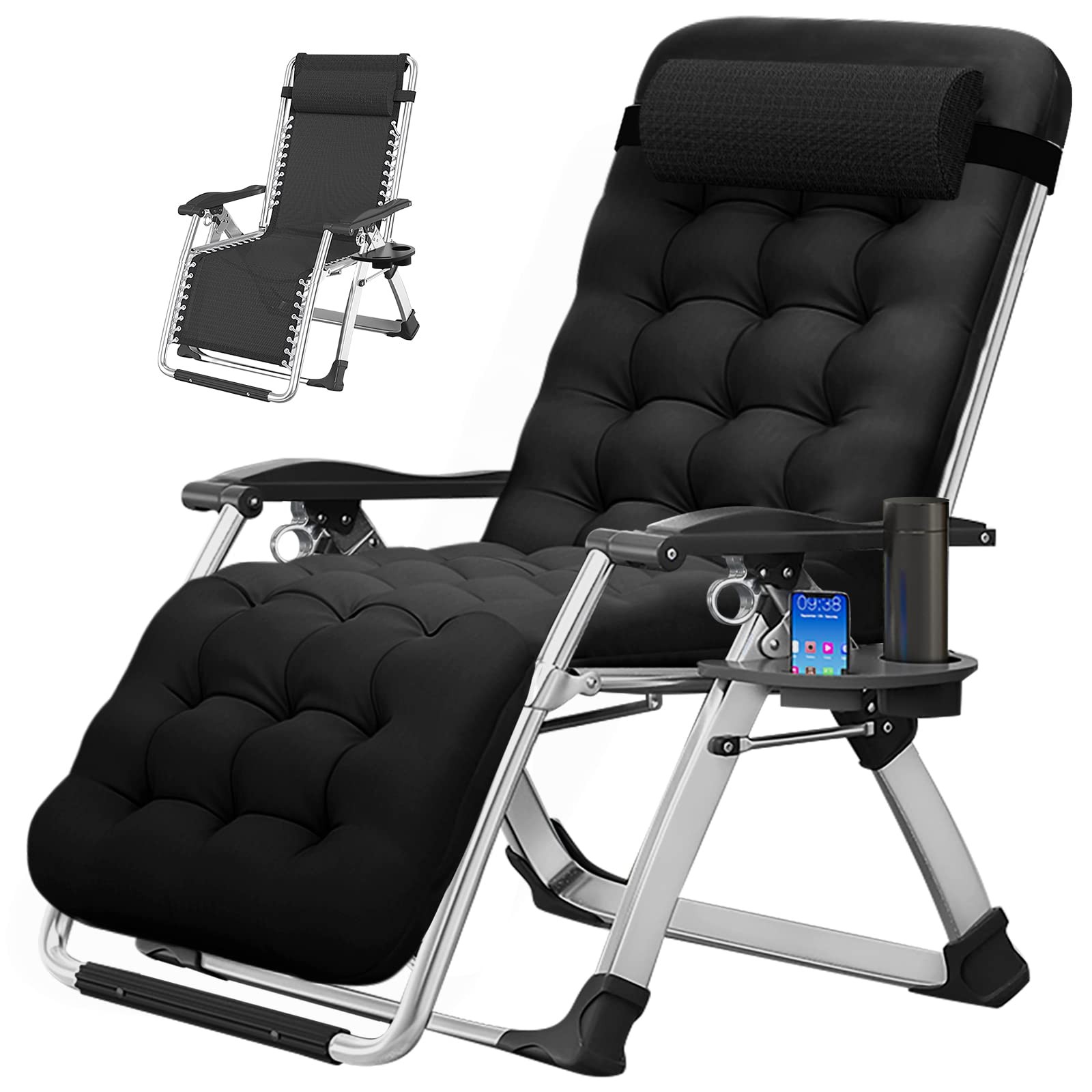 Outdoor Padded Zero Gravity Chair with Side Table Supports 440lbs