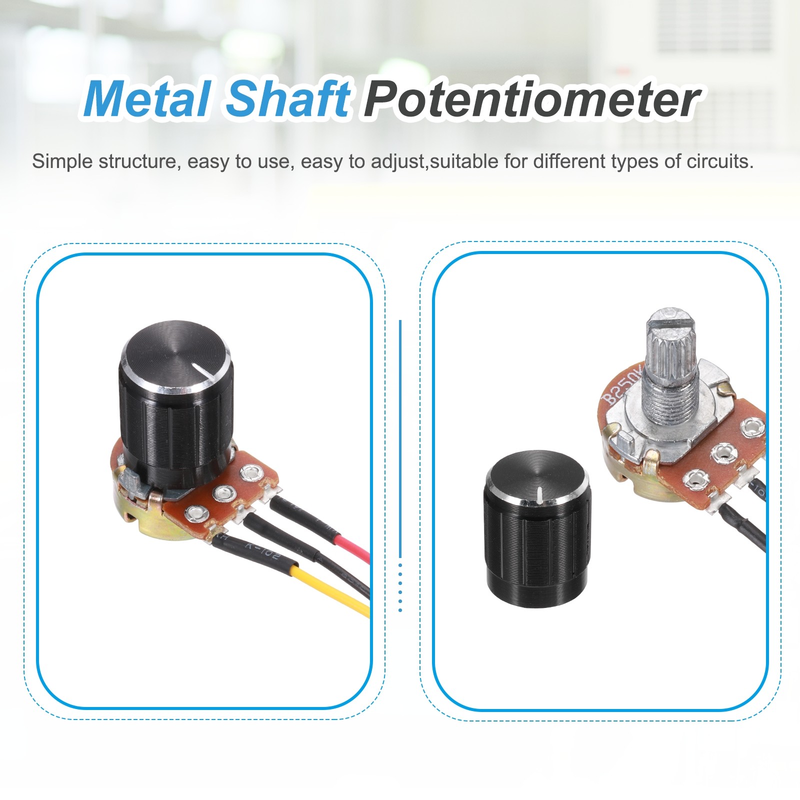 3Pcs WH-148 Potentiometer 3Pins B250K±20% Ohm Variable Resistor with 3 Knobs