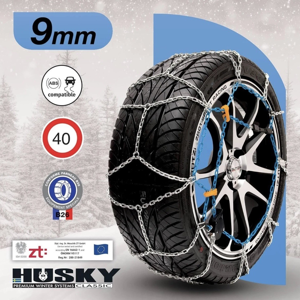 Husky Advanced Snow Chains Alloy Steel 9mm Car Wheel Tyre Size 130 - 15” to 20”