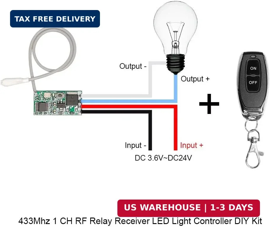 Mini Wireless Remote Control Switch DC 12V 24V 1 Channel RF Relay Latched Switch