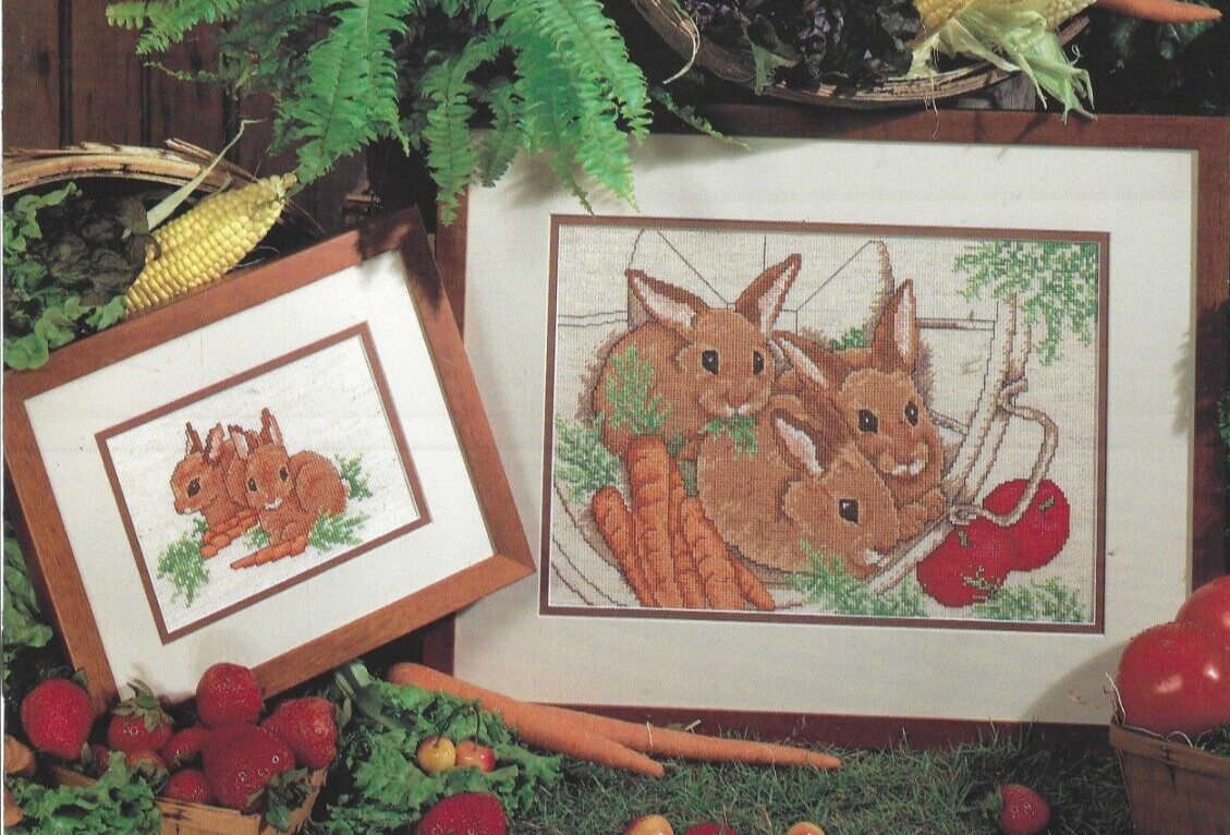 BASKET OF BUNNIES--Large Print Chart--2 Designs--Counted Cross Stitch Pattern