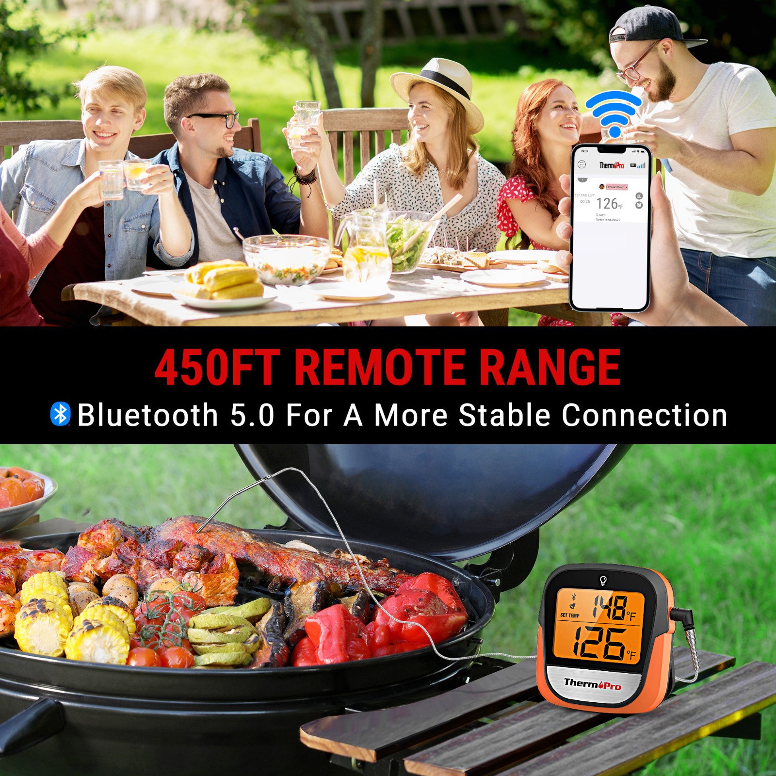 ThermoPro Wireless Meat Thermometer Probe Bluetooth with Pre-Alarm for Smoker
