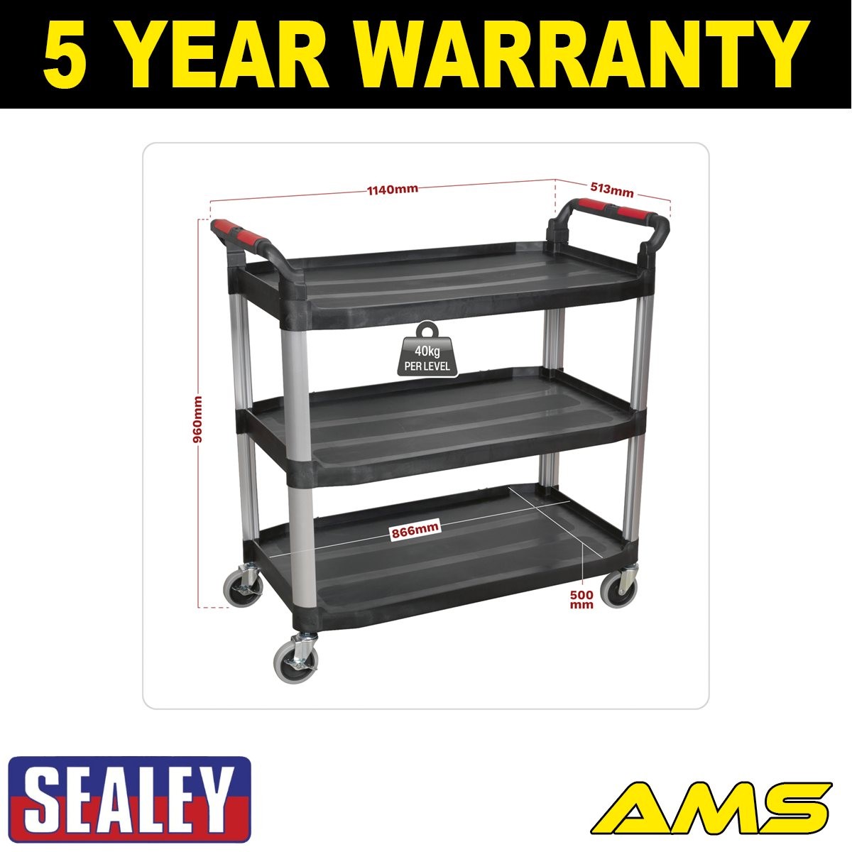 Sealey Composite Workshop Trolley 3-Level/3 Wall CX310