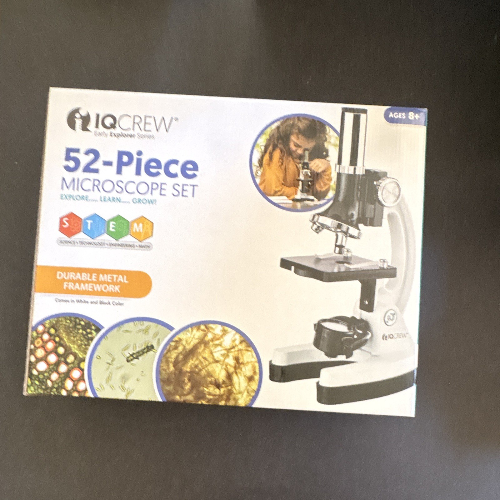 IQCREW by AmScope 52-Piece Microscope Set STEM Ages 8+ (MPN M30-ABS-KT2-W)