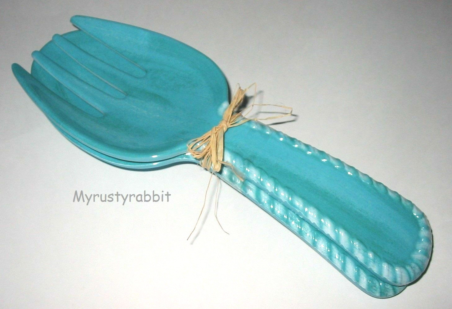 Melamine Salad Fork & Spoon - Blue Green - Indoor / Outdoor - New