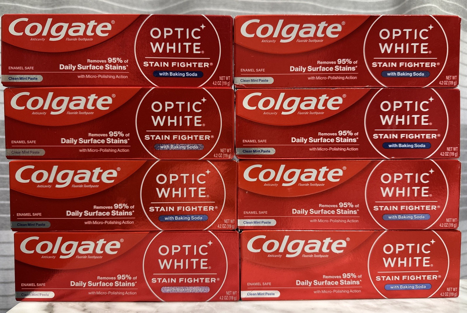8 Pack: Colgate, Optic White Stainfighter Toothpaste + Baking Soda, 4.2 oz