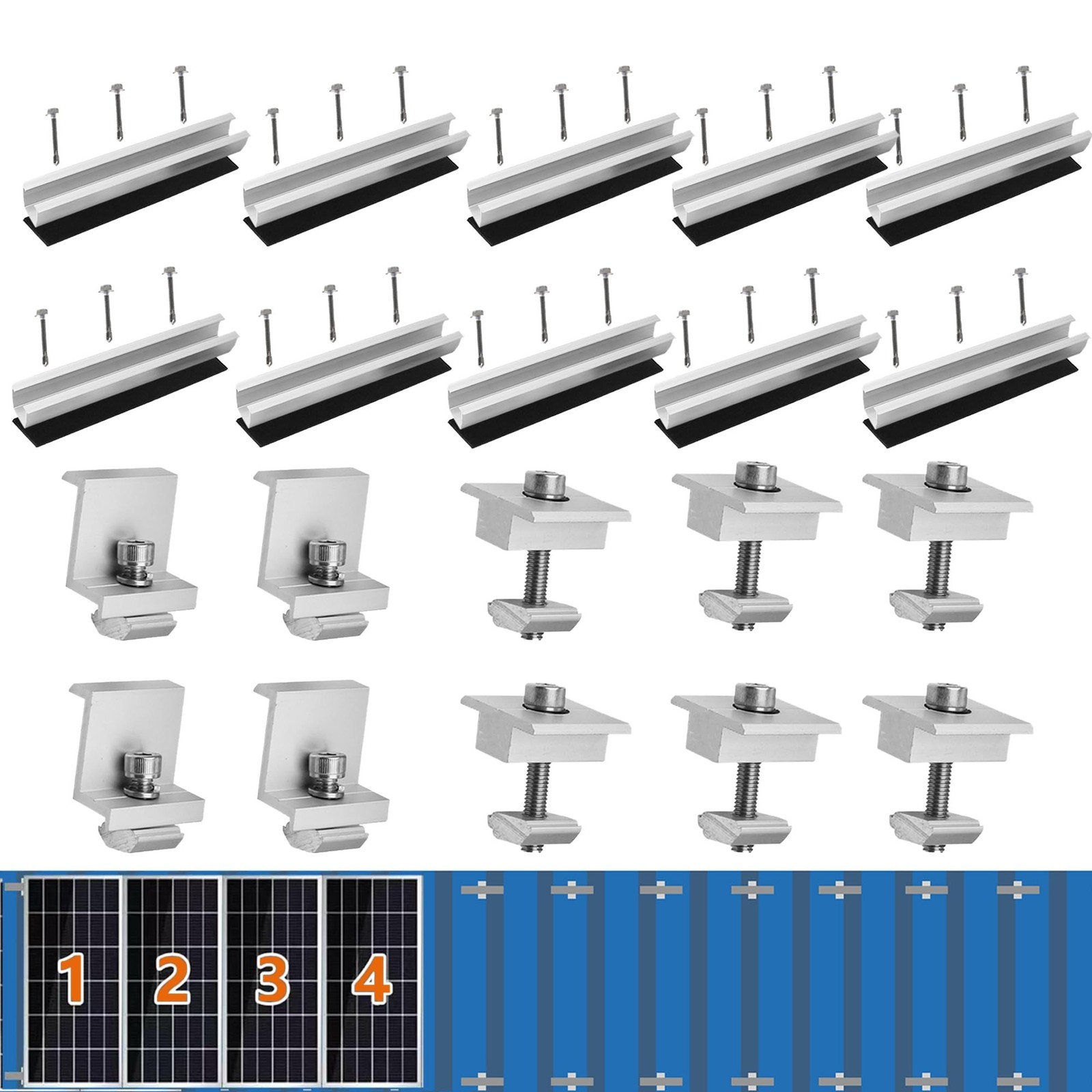 Solar Panel Bracket Kit - 10 Pcs Aluminium Mounting Rail 200mm, Z-Bracket Set...