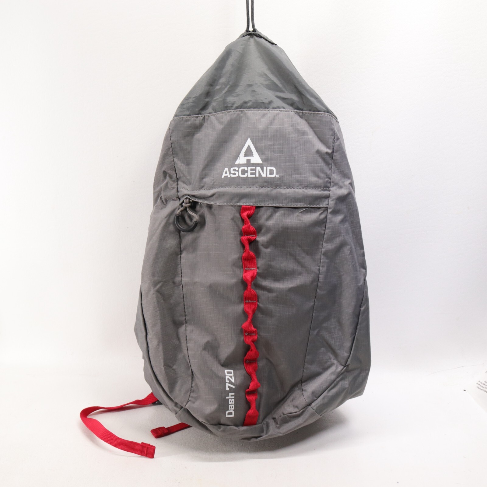 Ascend Backpack Water Resistant Hiking Light Pack Drawstring Folding Gray Nylon