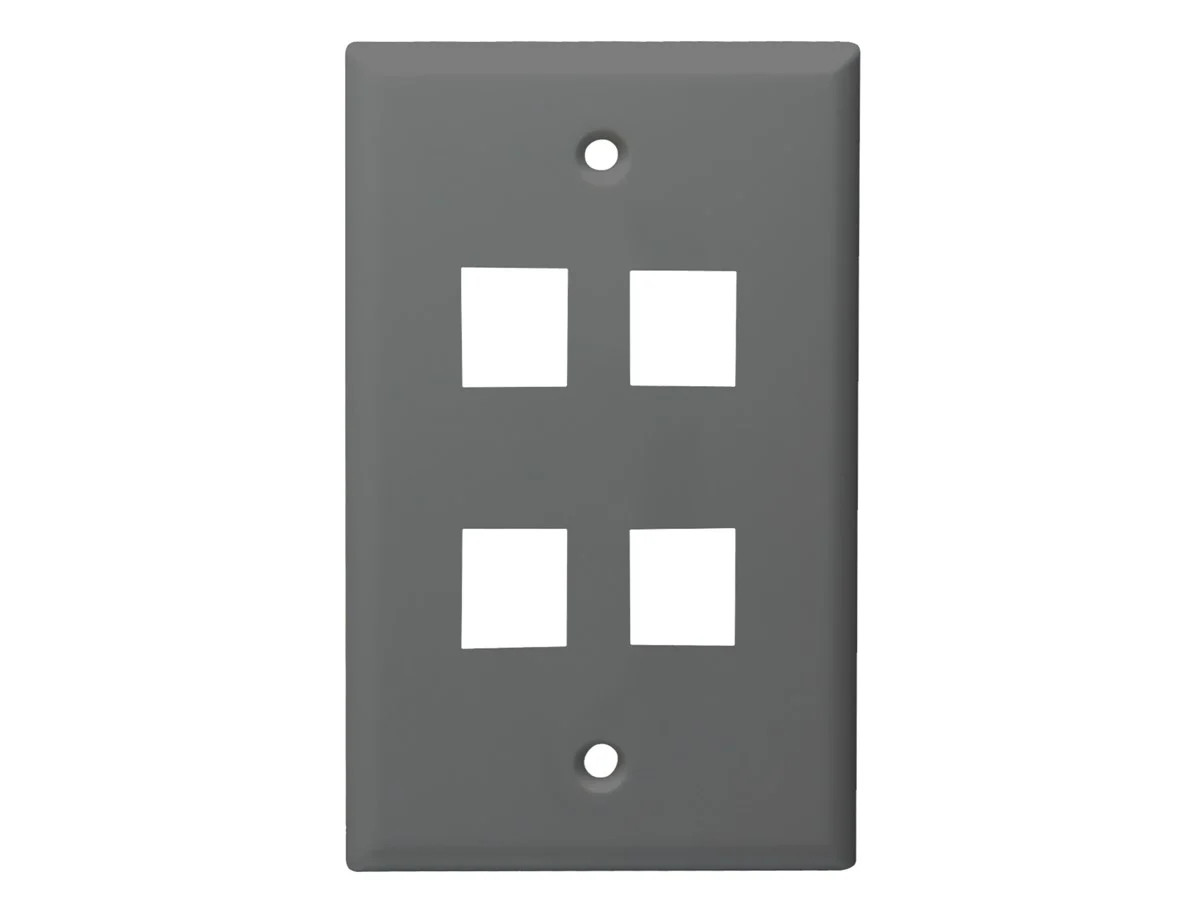 Monoprice Mid-Size Keystone Plate 4 Port, Gray, UL
