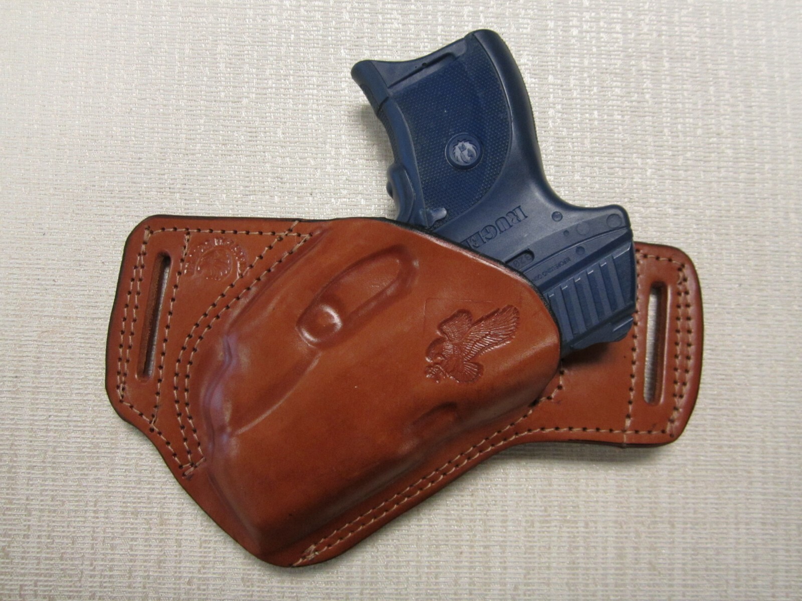 RUGER LC9 & LC9S WITH CT LASER FORMED BROWN LEATHER S.O.B BELT HOLSTER, SLIM