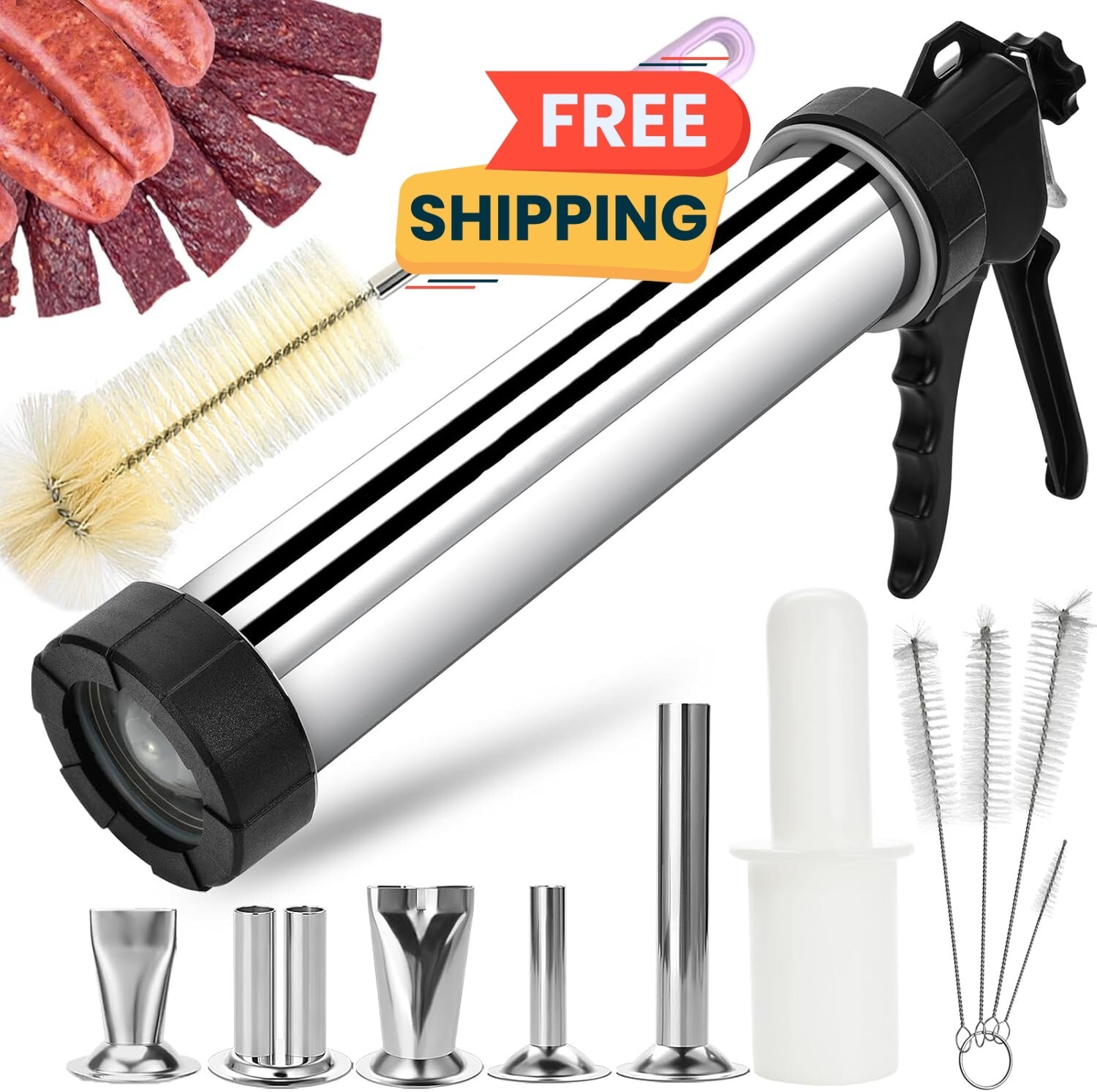 Pistola para hacer cecina con 5 boquillas para hacer cecina y salchichas NEW US