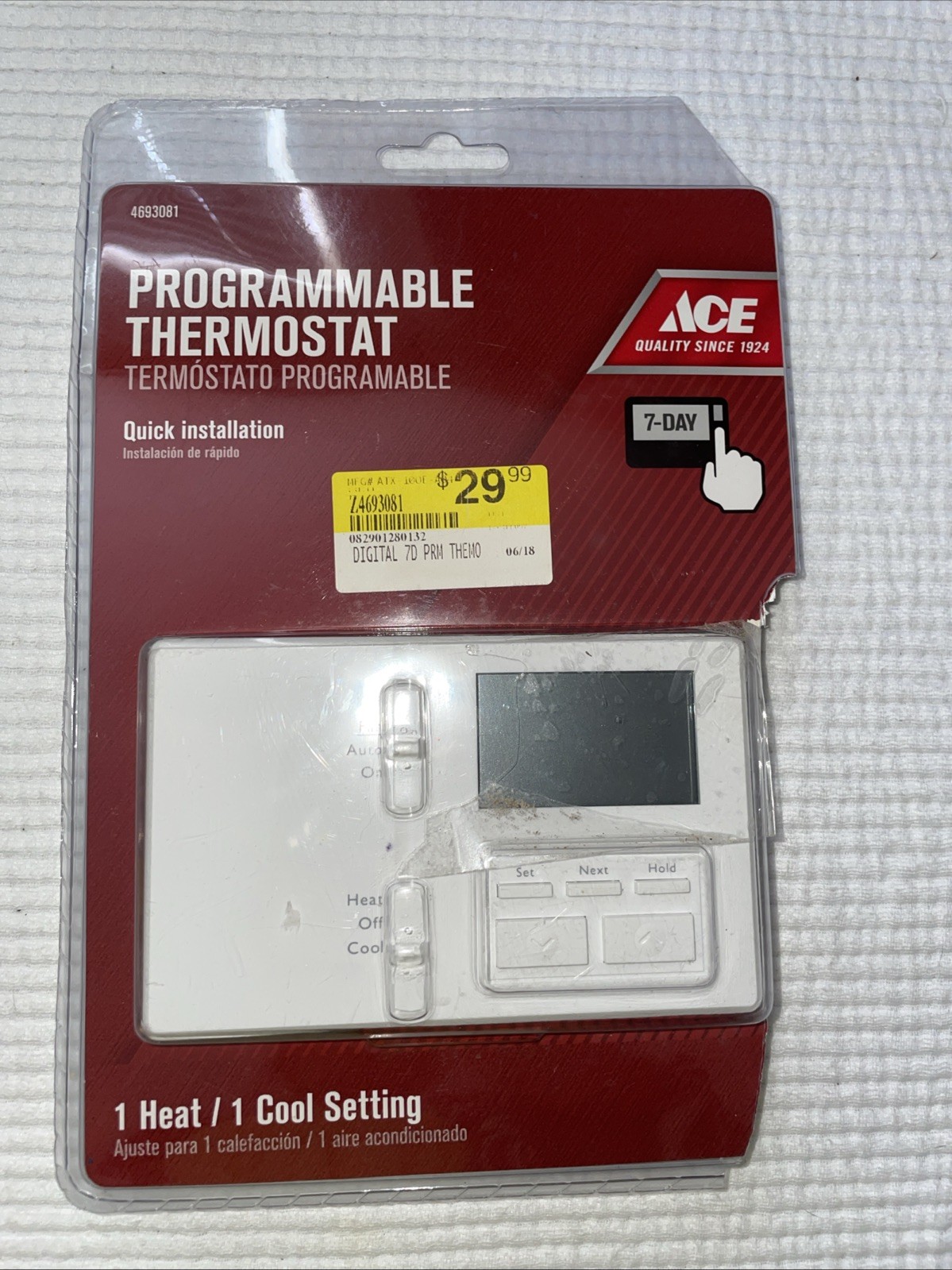 Ace Programmable Thermostat 1 Heat/ 1 Cool Setting 4693081 Open Box New