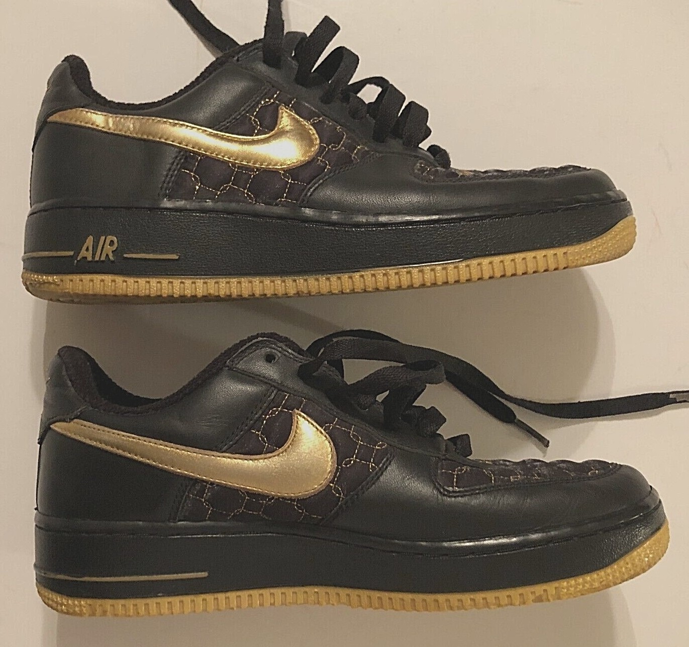 Nike Air Force 1 Low Top Black Holographic Gold Heat Vintage Unisex Sneakers 7.5