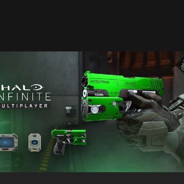 Halo Infinite Pass Tense MK50 Sidekick Pistol Skin DLC - Green Razer past Fueled