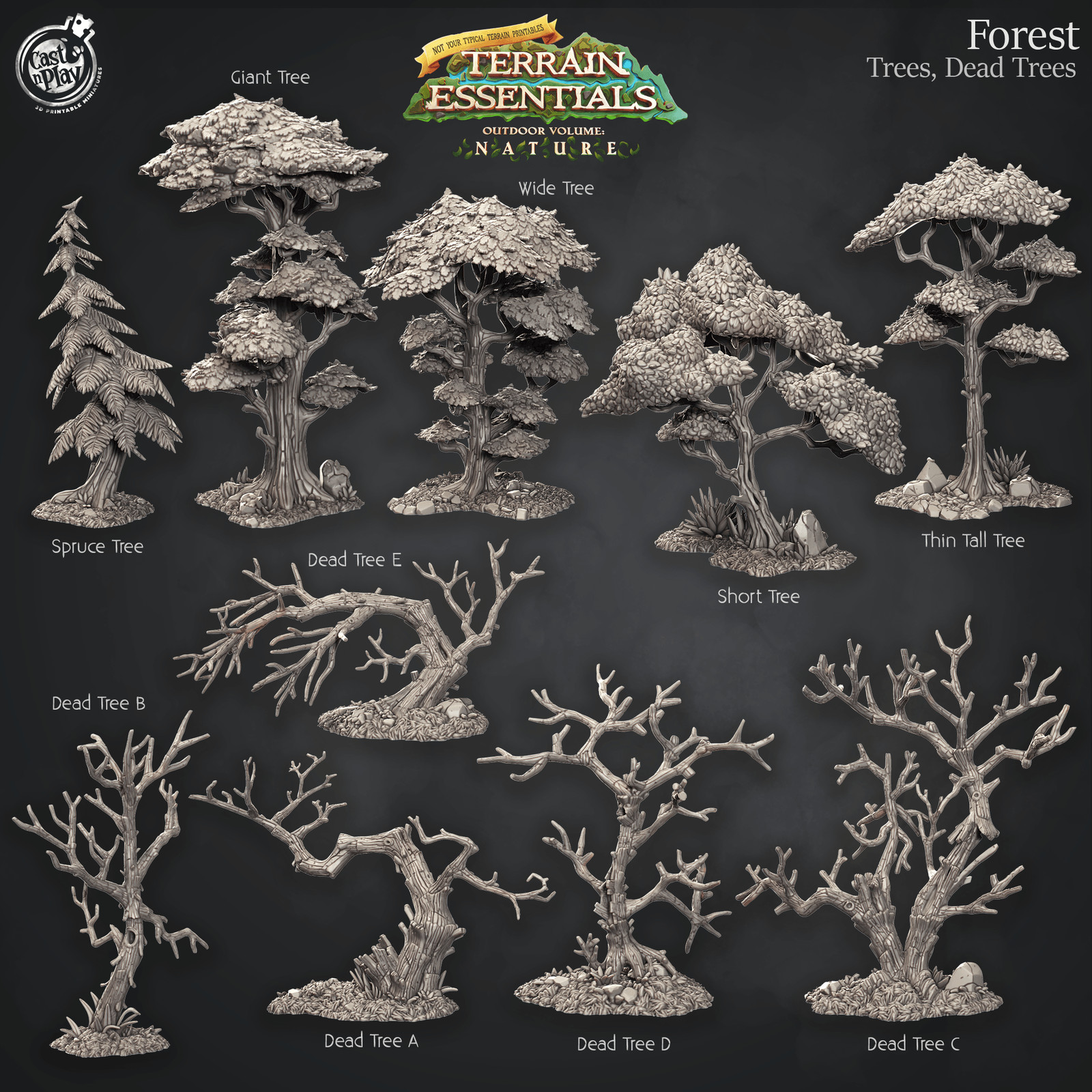 3D Printed Cast n Play Trees and Dead Trees Terrain Set Terrain Essentials