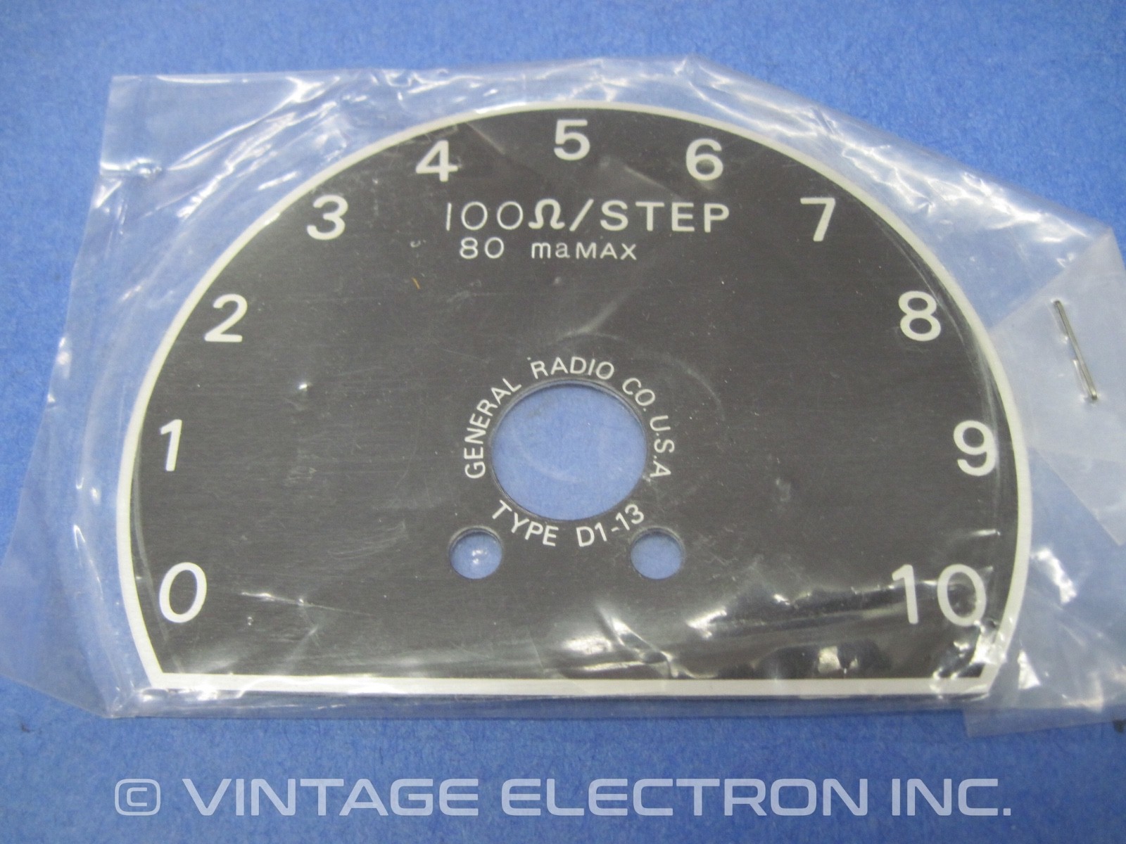 (1) NOS - GENERAL RADIO Decade Dial Plate For Resistor Boxes - 100 Ohm/Step