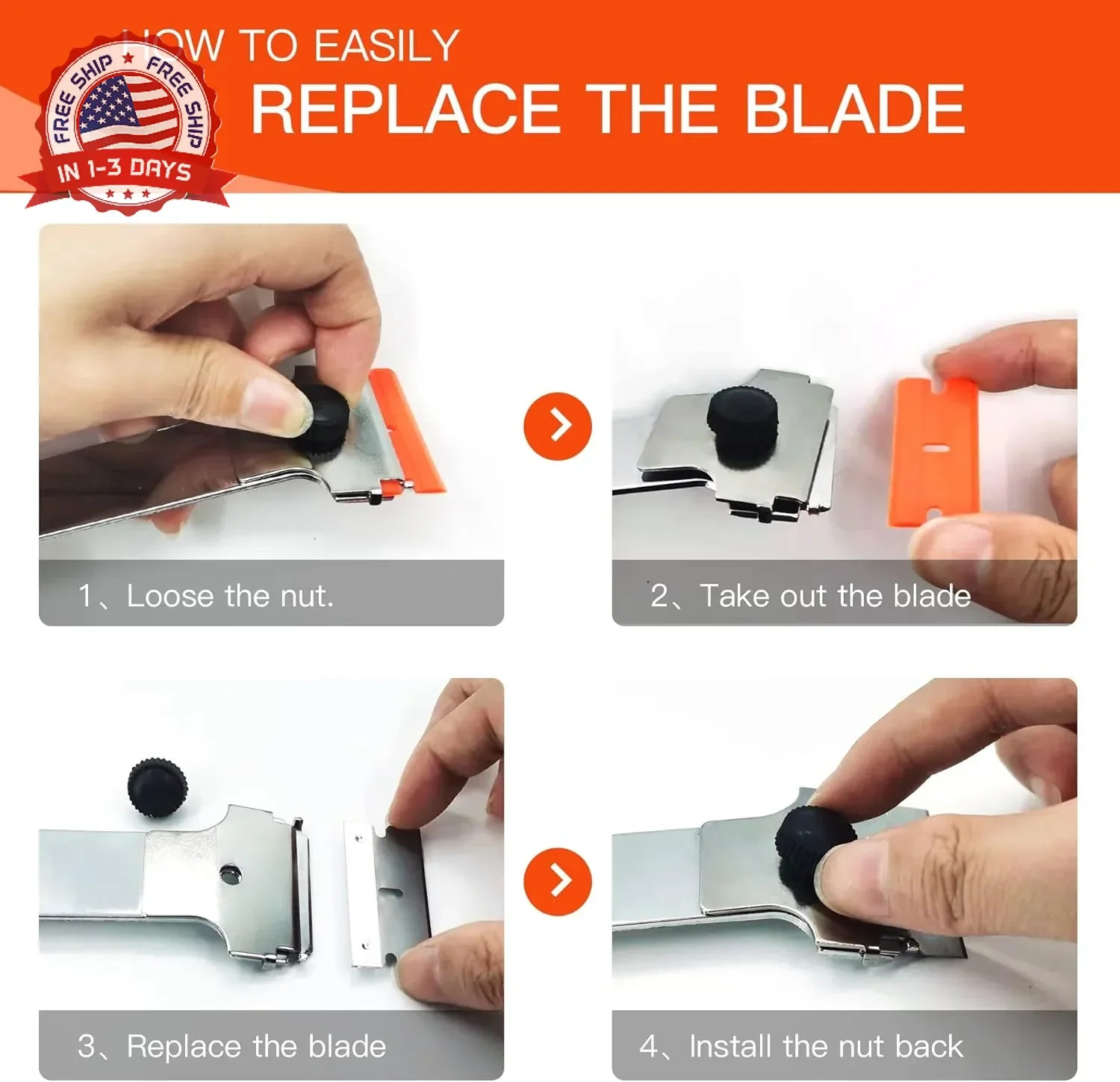 Razor Blade Scraper, Long Handled Scraper Tool with 10 Extra Replacemen