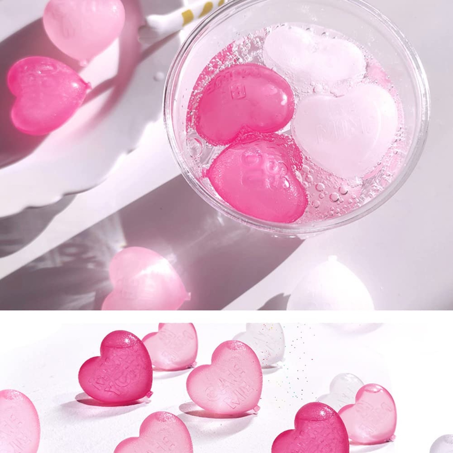 Reusable Ice Cube, 30 pcs Heart Shape Reusable Ice Cubes for Drinks, Whiskey,...