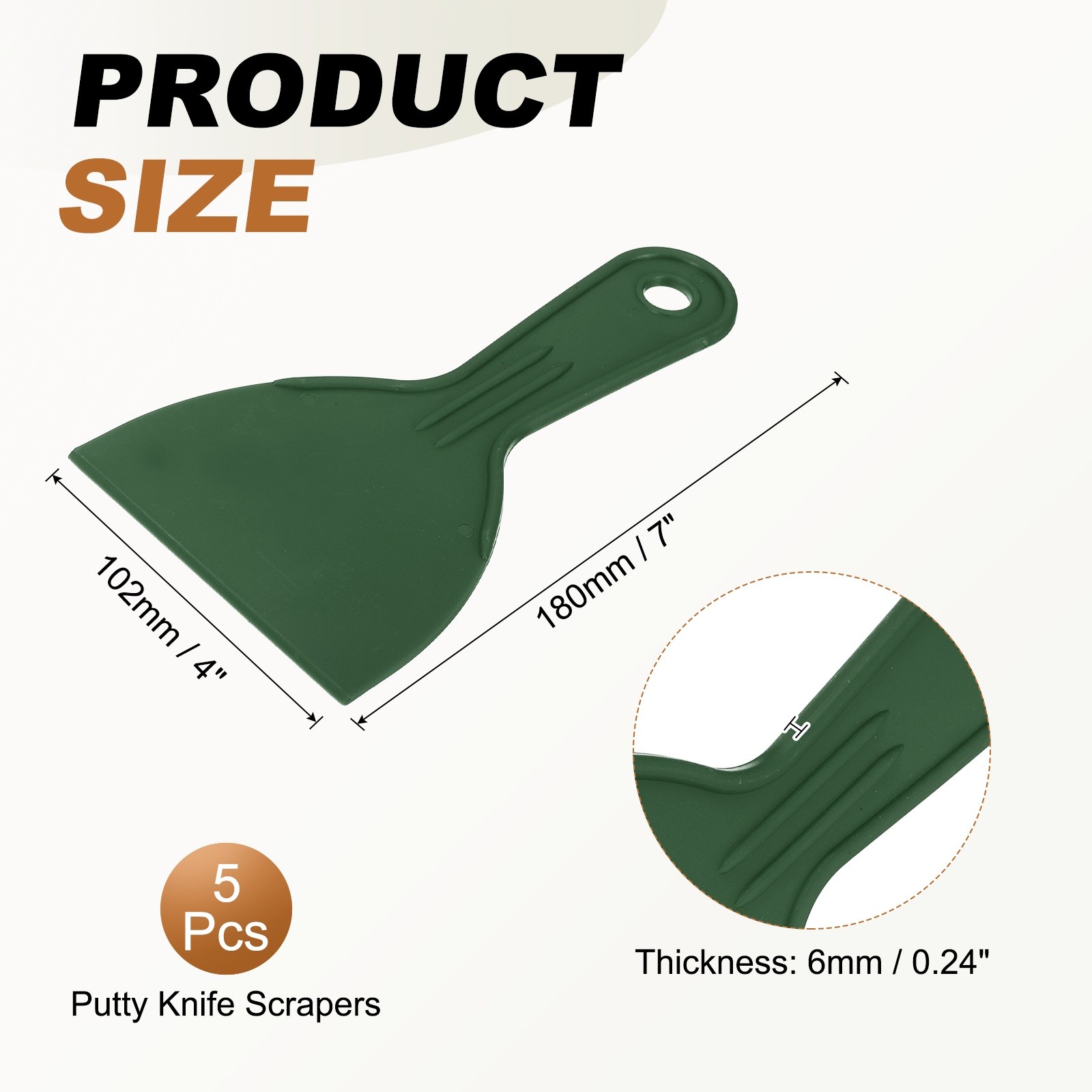 5Pcs, Putty Knife 4" Width Flexible Plastic Putty Knife Paint Scraper Dark Green
