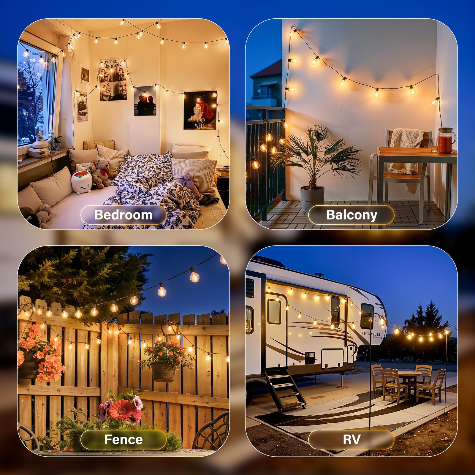 30FT Outdoor String Lights with Remote, Waterproof Connectable Dimmable G40 P...
