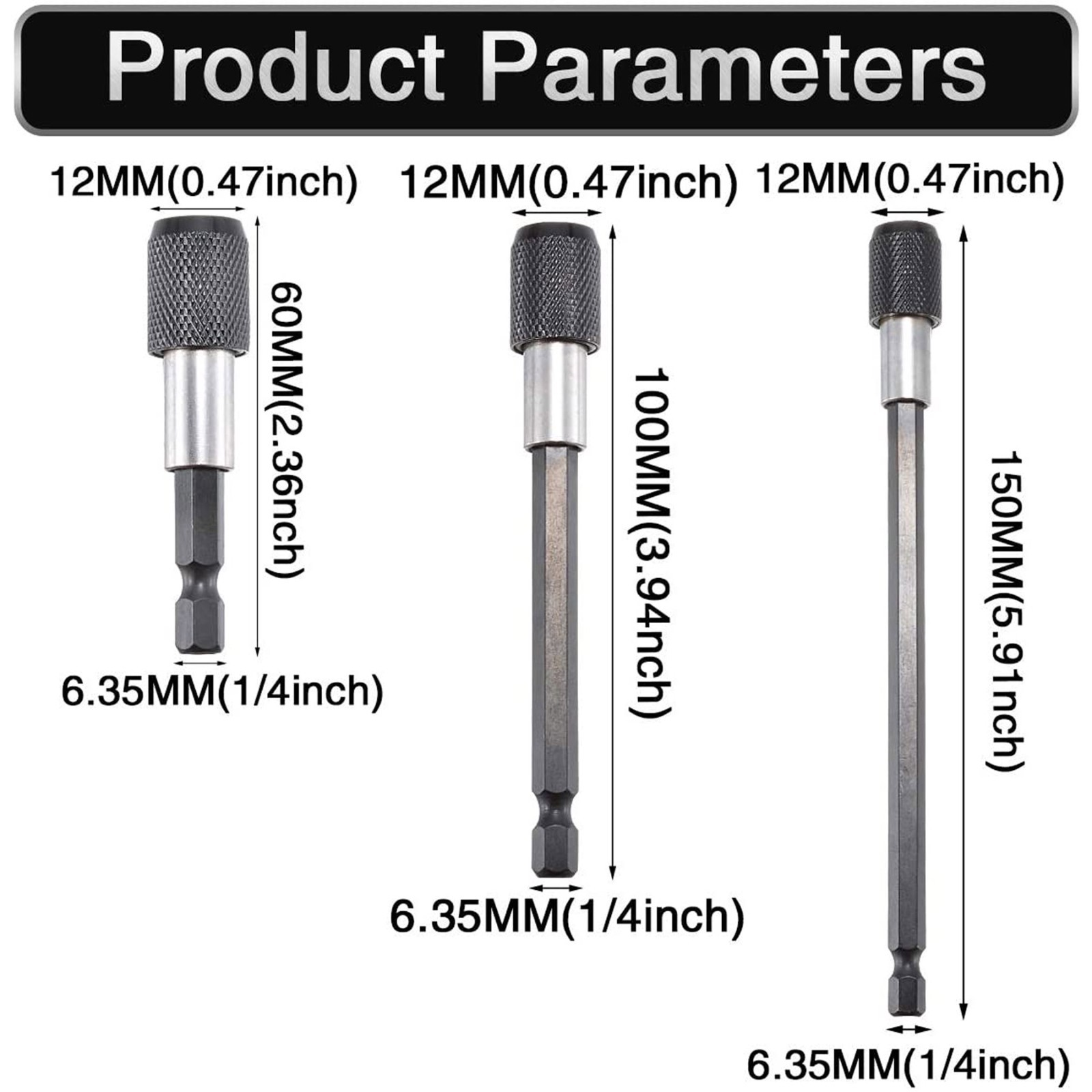 4Pc Magnetic Extension Socket Drill Bit Holder Screwdriver 1/4" Hex Shank Quick