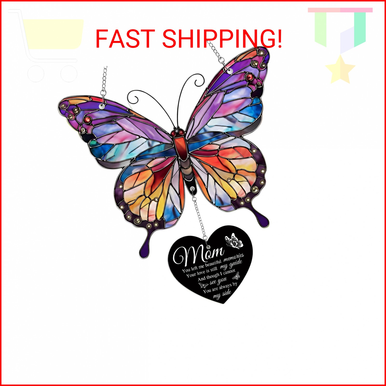 Mom Memorial Acrylic Suncatcher with Heart Charm, Loss of Mom Memorial Gifts, Bu