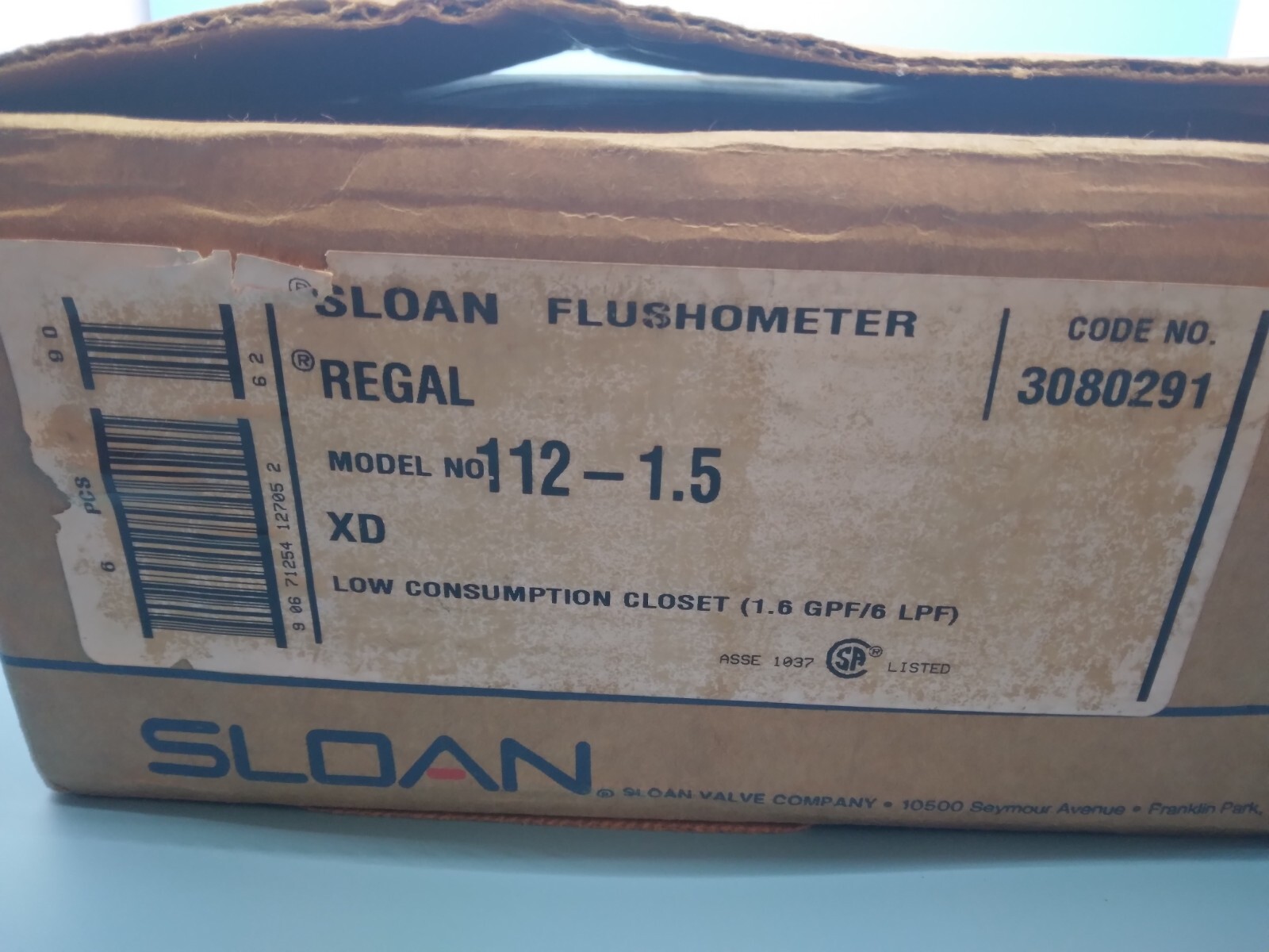 Sloan Flushometers Regal model No 112-1.5 XD code No 3080291