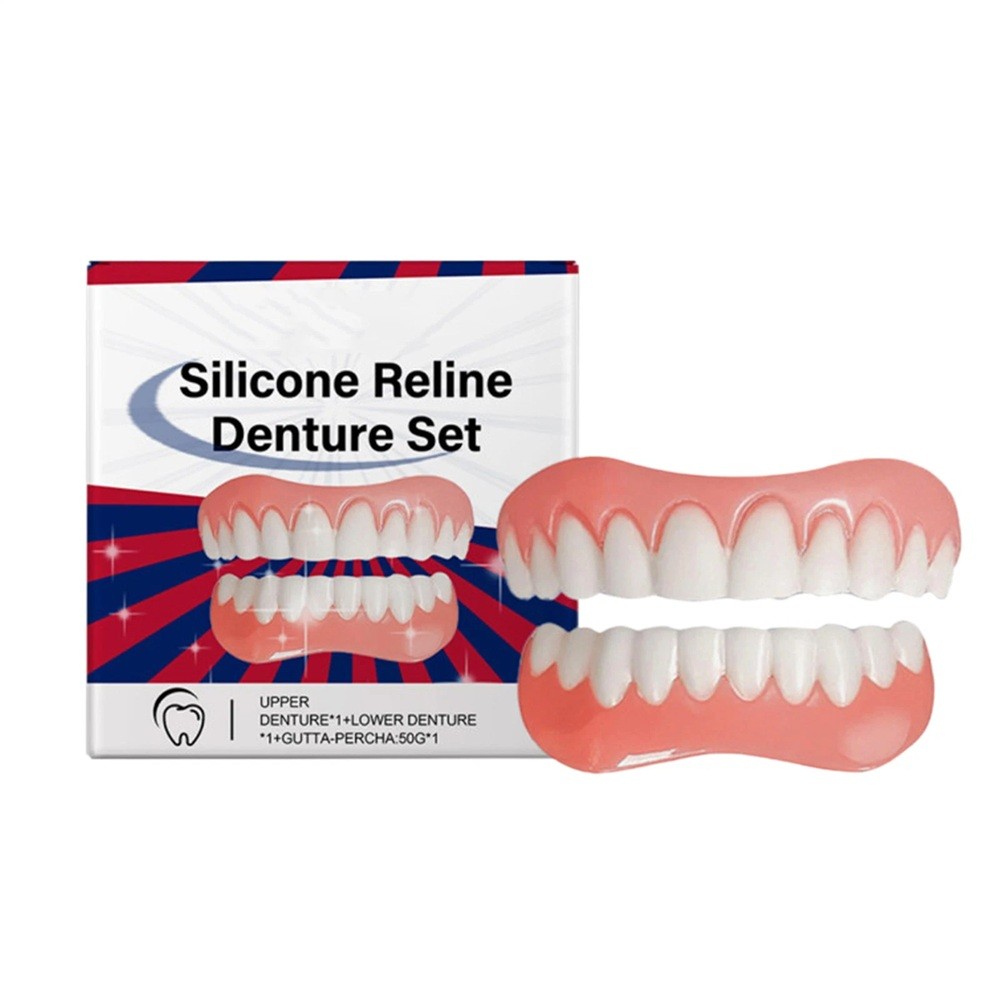 Upper Lower Dentures Silicone Reline Denture Set Soft Full Mouth for Men Women